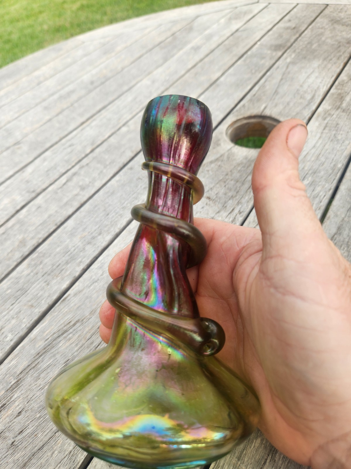 Antique Bohemian Rindskopf Serpent Snake Oil Spot Vase Grenada Pepita ~ READ