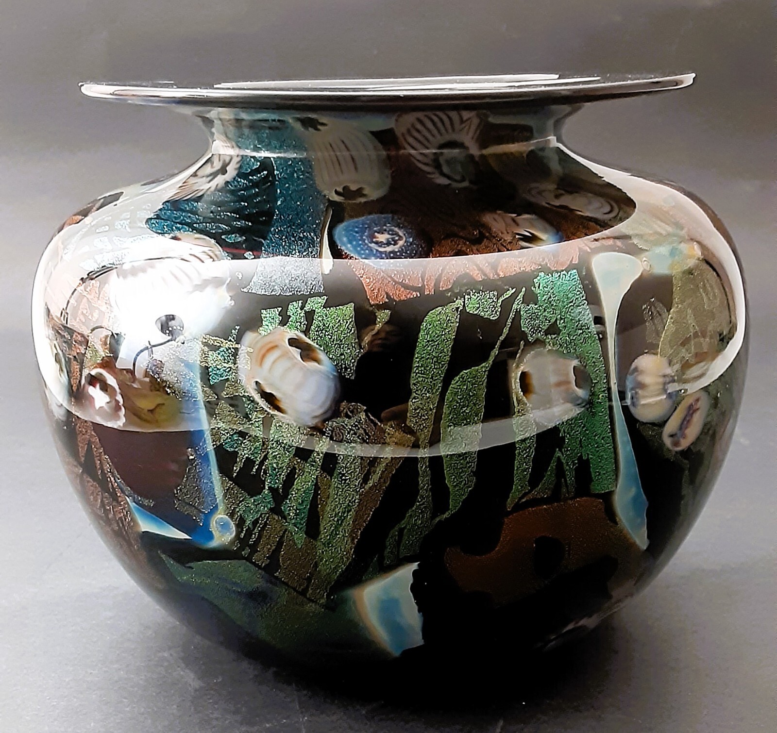 Peter Vanderlaan 1997 Signed Studio Art Glass Anemone Vase/Bowl 6″ x 5.25″