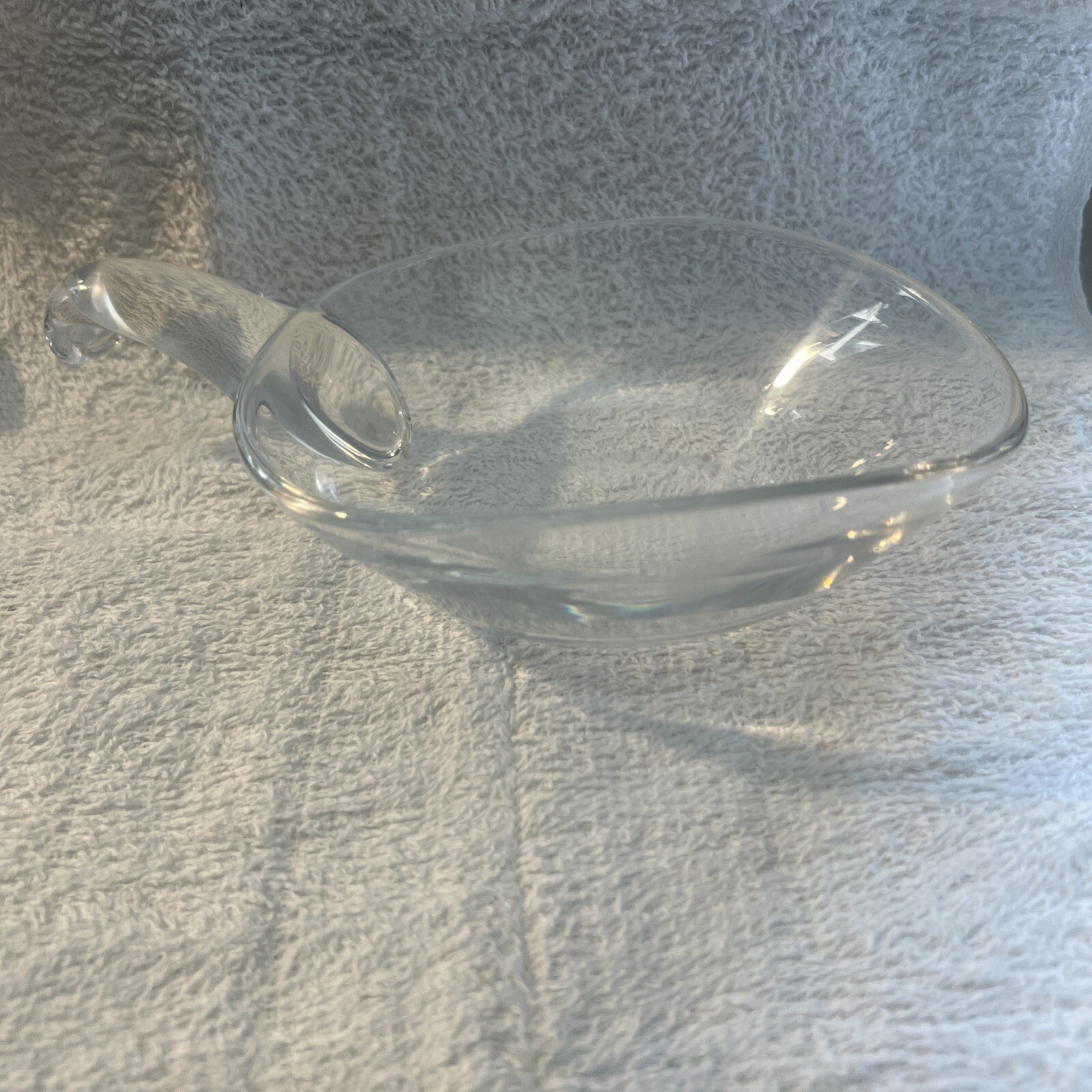 RARE Steuben Art Glass Handled Nut Dish Designed by Lloyd Atkins With Pouch