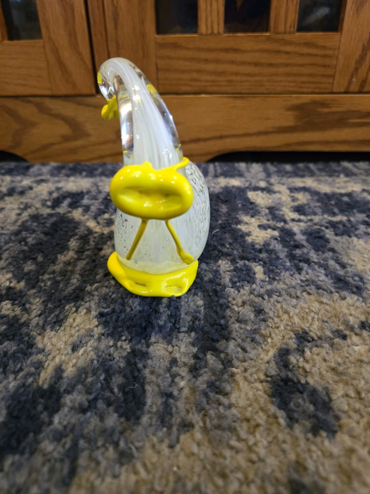 Paper Weight Murano Style Blown Art Glass Duck Bird Goose Yellow White Spotted