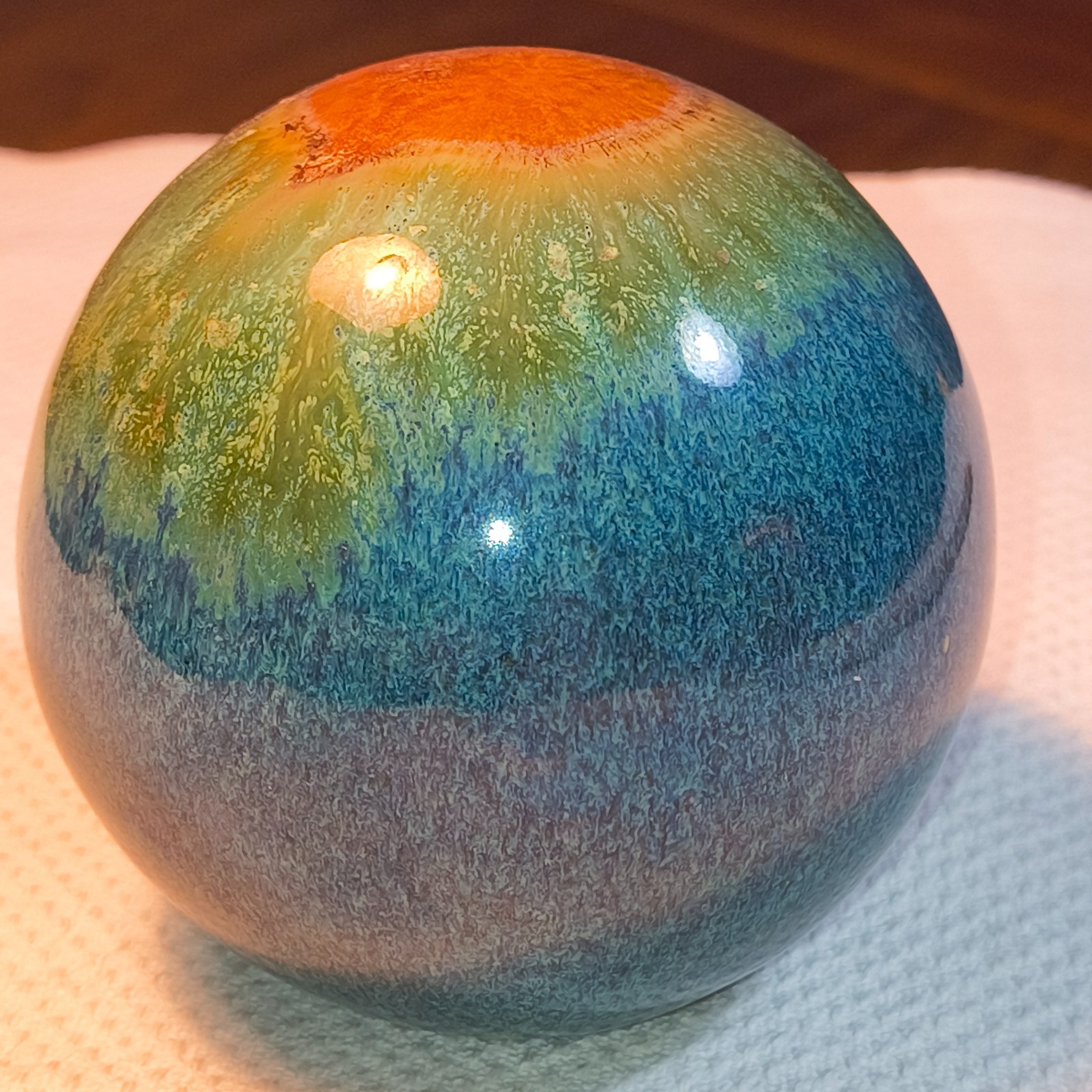 Vintage Chinese Ceramic Drip Glaze Sphere 3 Inches Tall