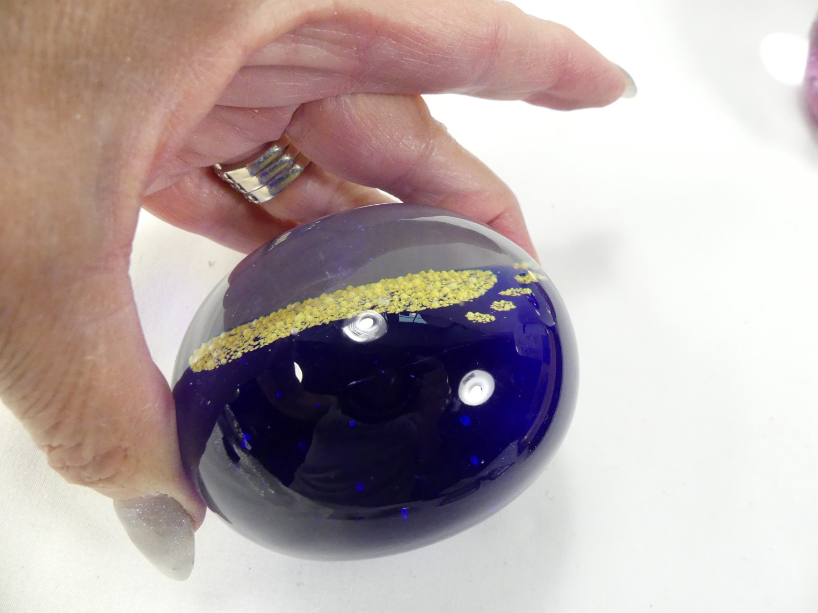 Vintage Colbalt Blue Golden Footprint Sand Art Paperweight