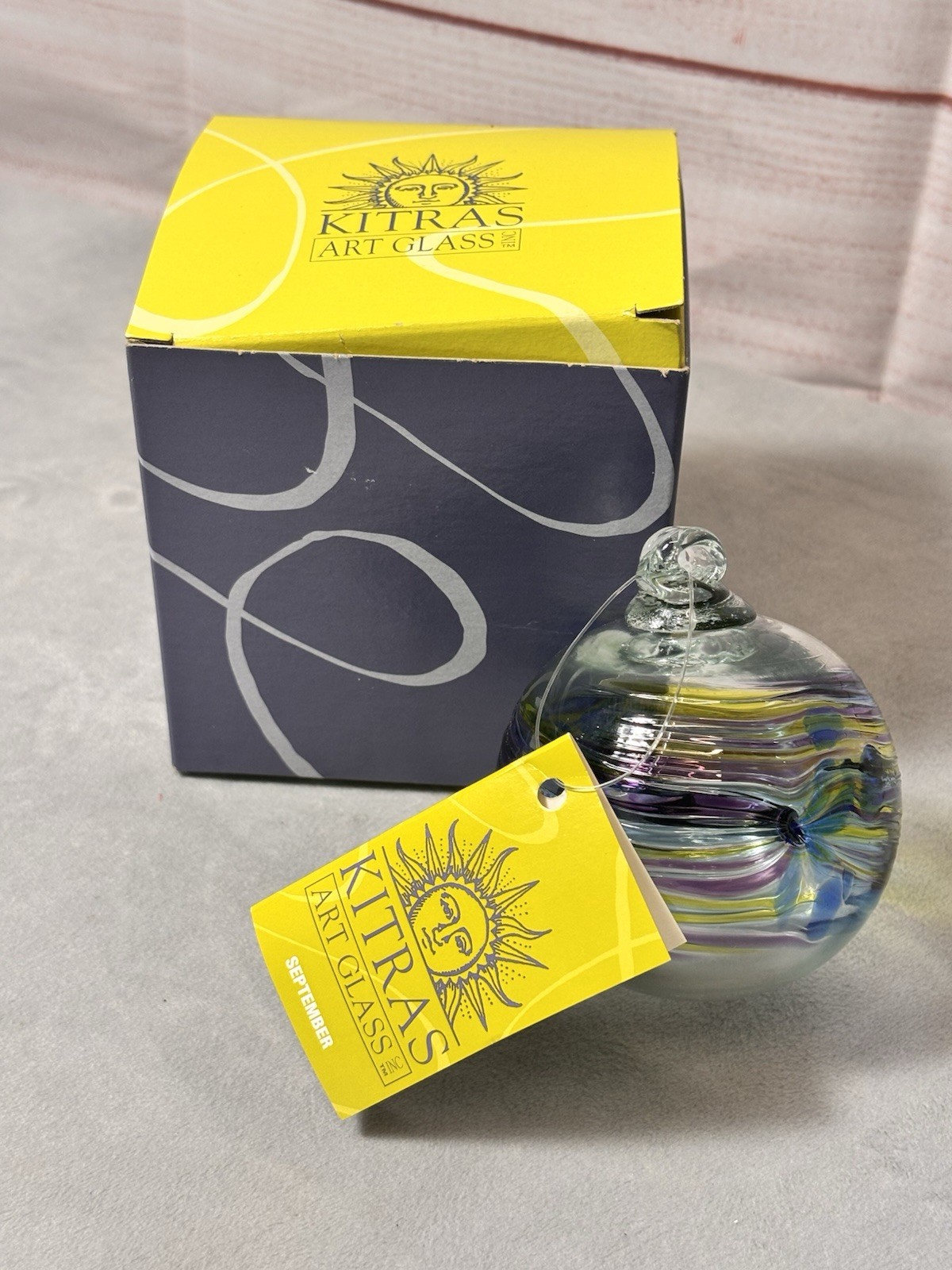 KITRAS Art Glass Hand Blown 3″ Ball Ornament Birthday Wish Ball “September”