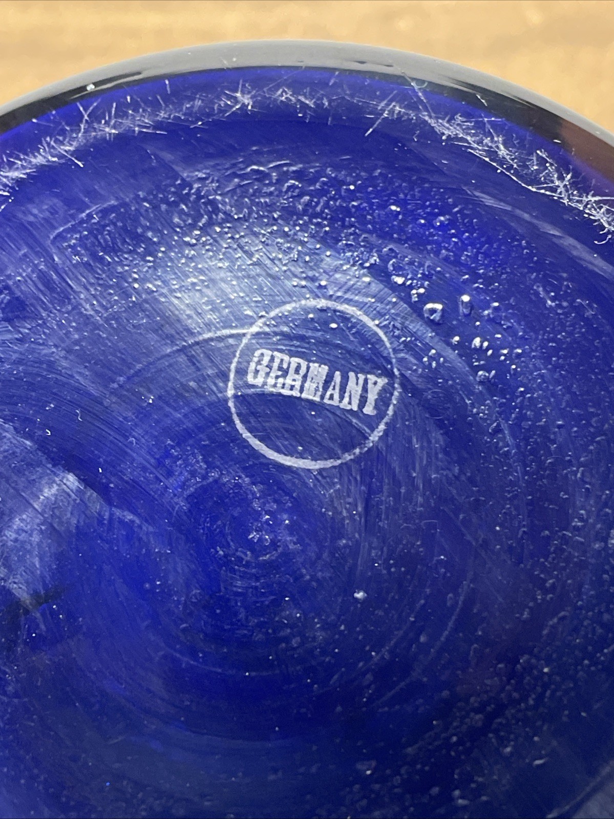 Vintage Cobalt Blue Glass Decorative Jar With Lid Gold Trim Marked Germany
