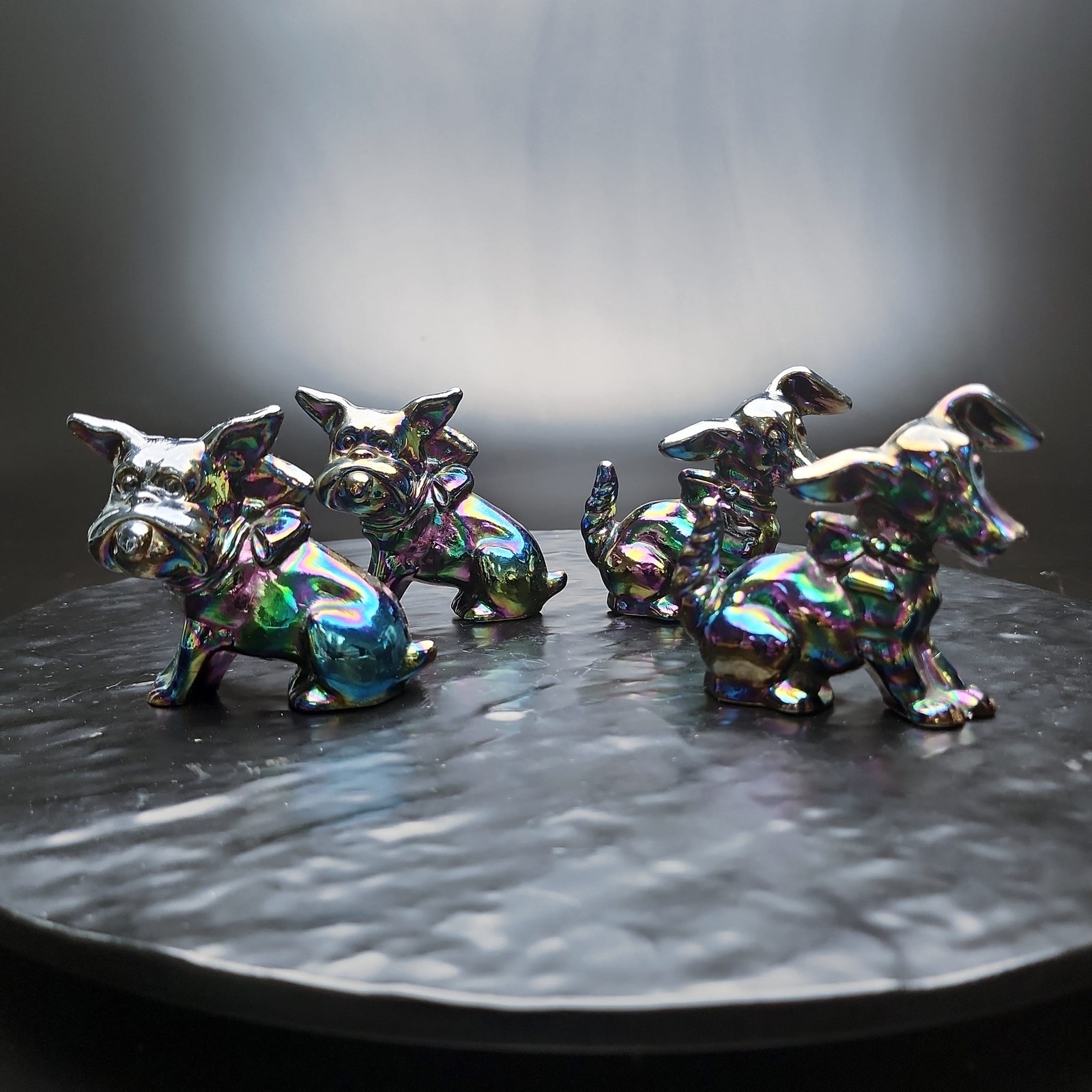 Imperial Carnival Glass Parlour Pups Dogs Iridescent Terrier+Bulldog Lot ✨