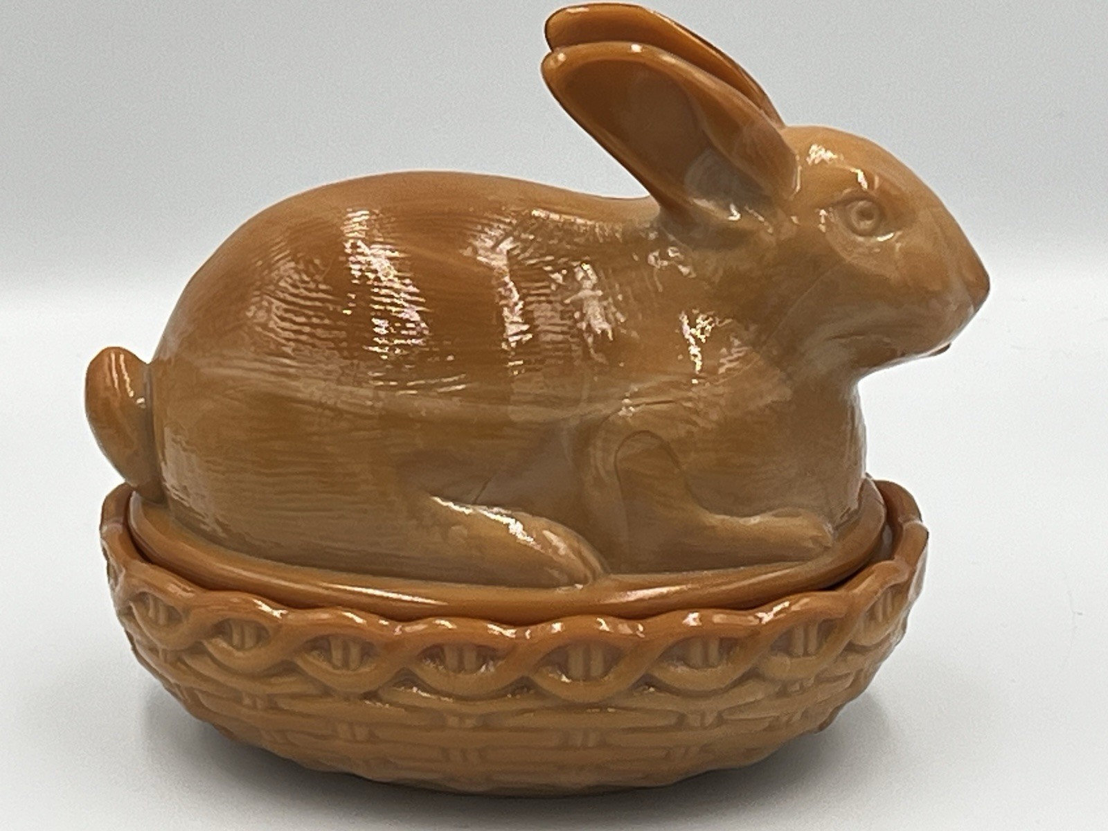 RARE LARGE LE Smith 2 pc. Chocolate caramel slag bunny/rabbit On Nest Candy dish