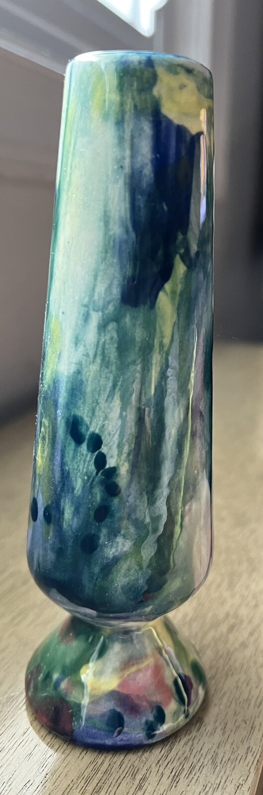 Vintage Ceramic Splatter Ware Bud Vase Glazed Pottery Handmade 6.25” H