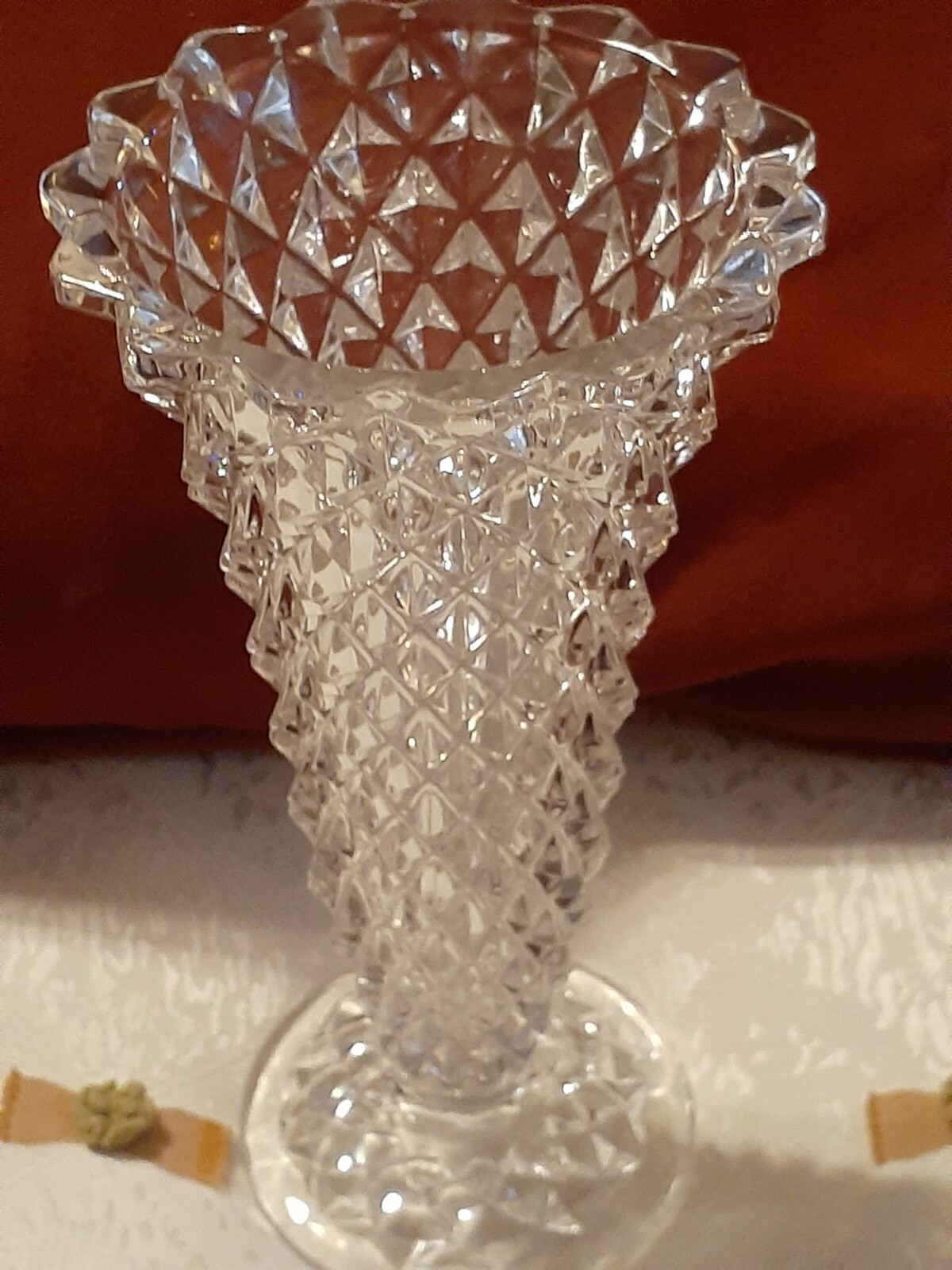 Vintage clear Cut crystal footed Vase 8.25″ Length