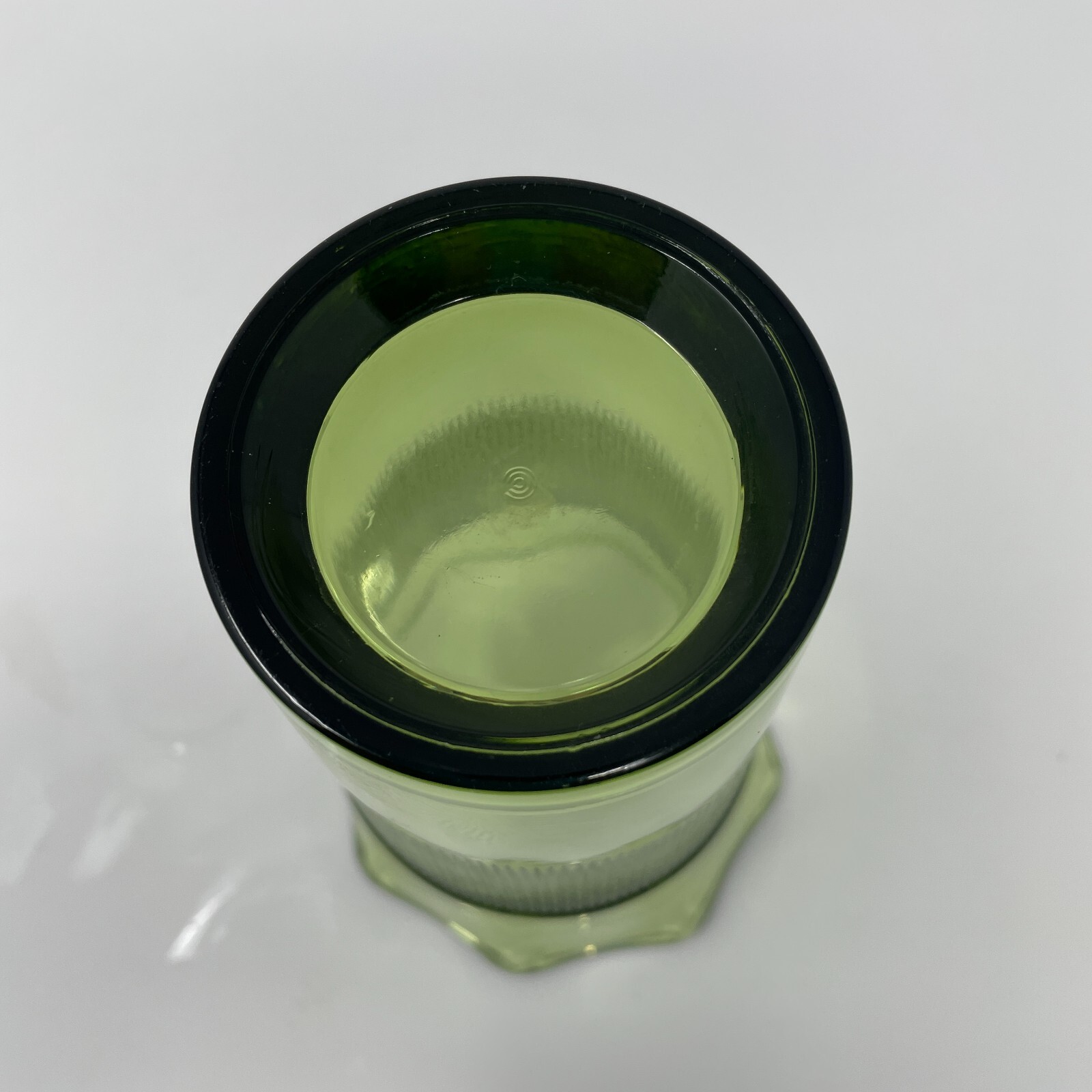Continental Can Company 7″ Hazel Atlas Green Glass Ruffle Top Ribbed Vase 60’s