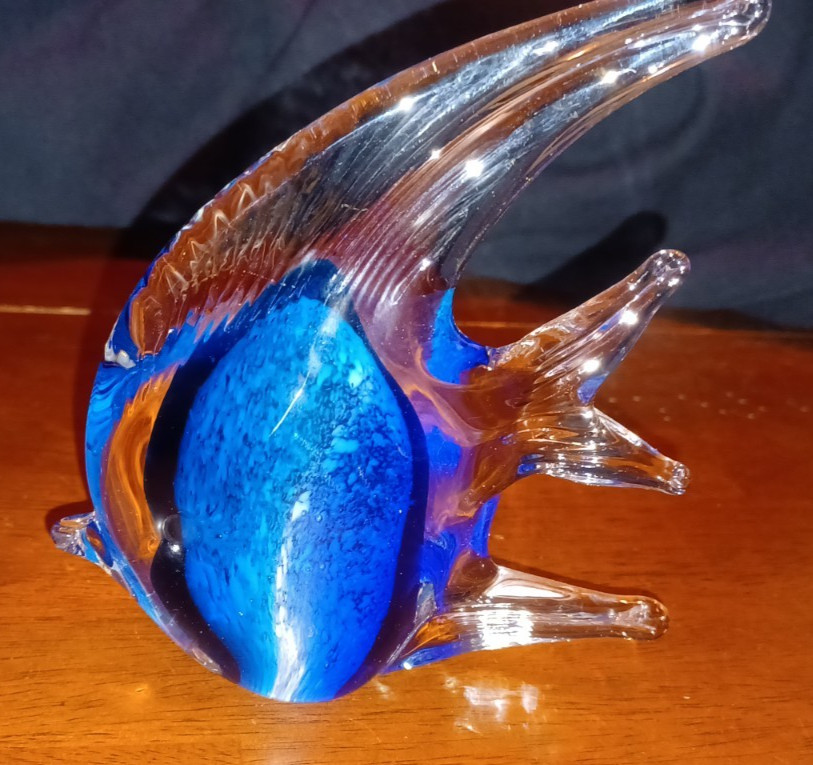MURANO ANGEL FISH BLOWN GLASS FIGURINE-5″ LONG, 5 3/4″ TALL & 1 1/2″ WIDE