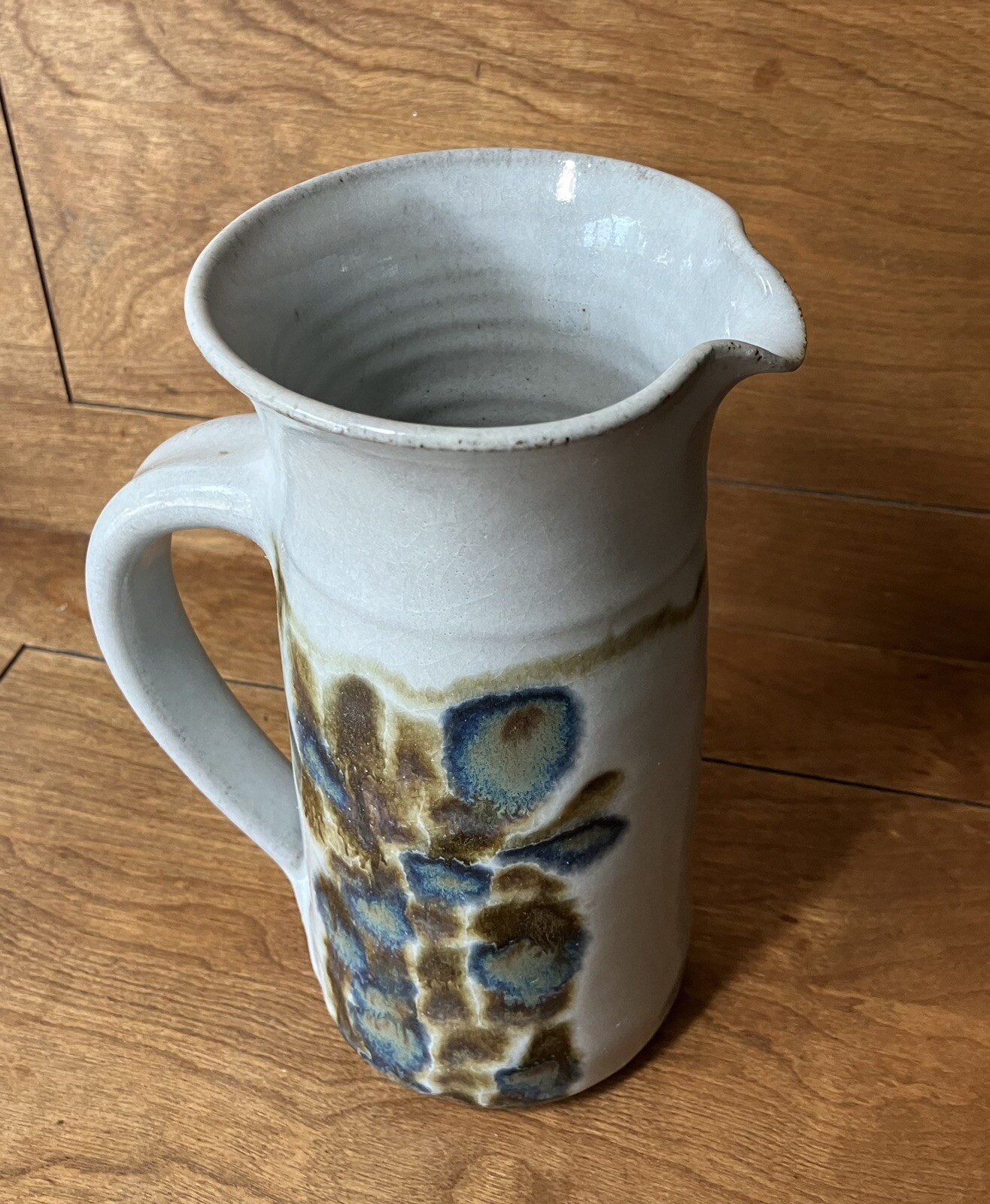 Vintage John Fassbinder studio pottery Pitcher mid century modern art 8 1/4 in
