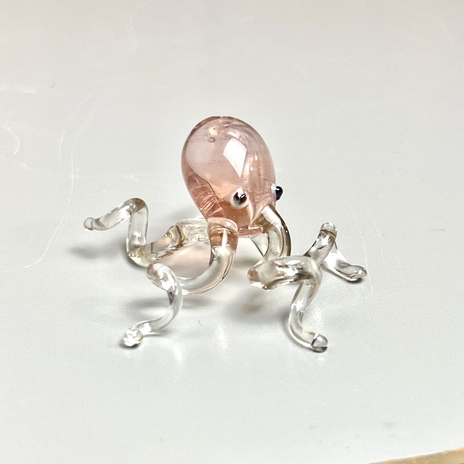 Hand Blown Pink / Clear Glass Octopus Figurine 2″x2″
