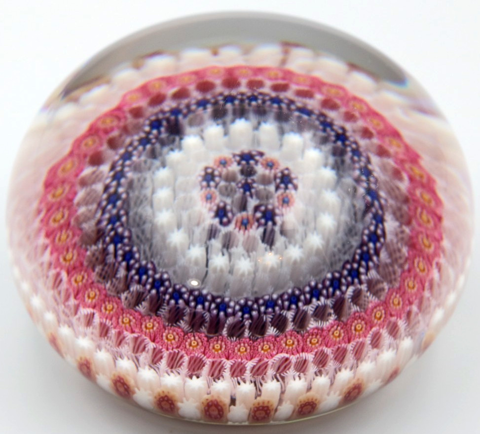 Large 3.3″ BACCARAT Concentric TEN Ring Millefiori Art Glass Crystal Paperweight