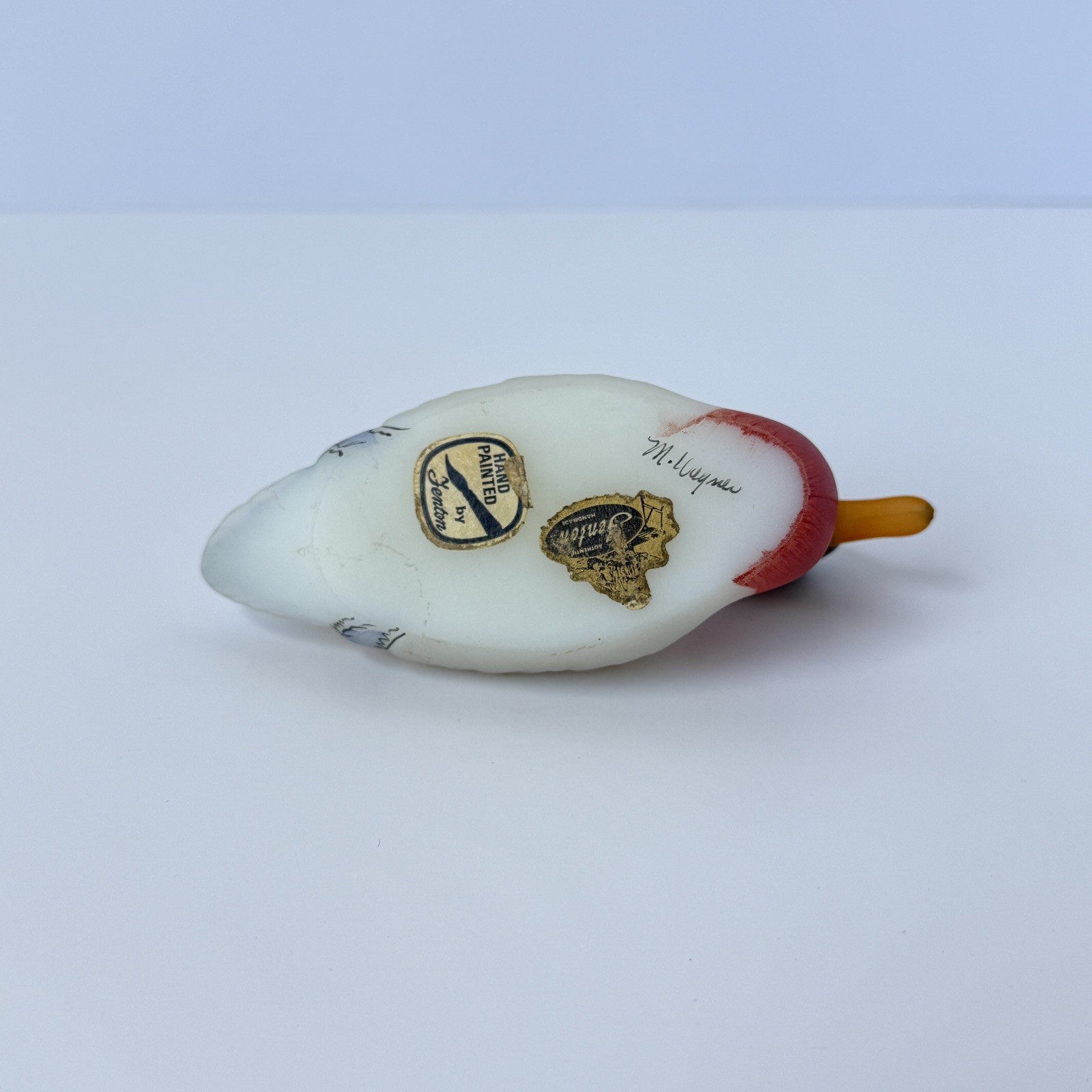 Vintage Fenton Glass Mallard Duck Milky Art Glass Hand Painted By Marilyn Wagner