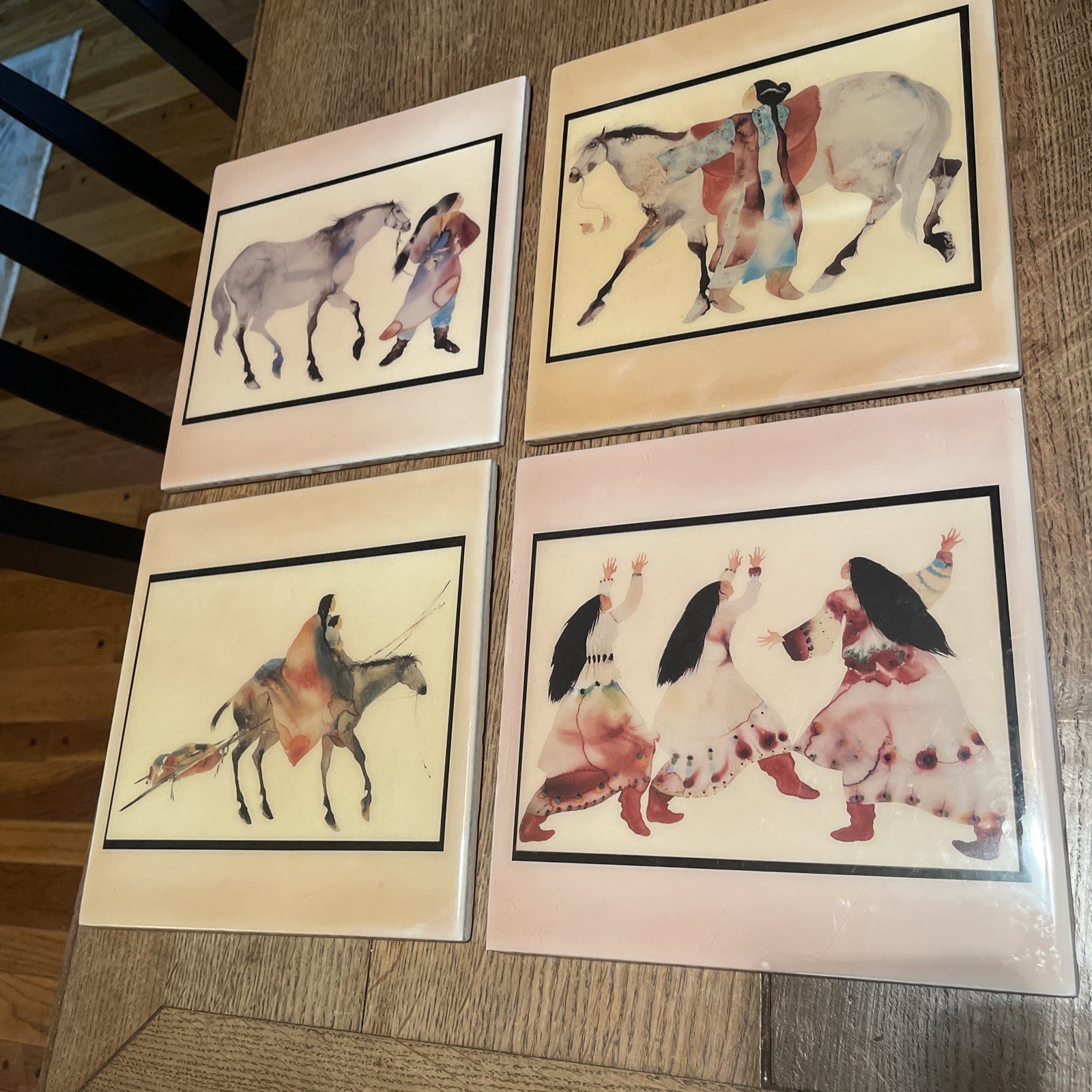 (4) Carol Grigg Ceramic Tiles Native American Art 8×8