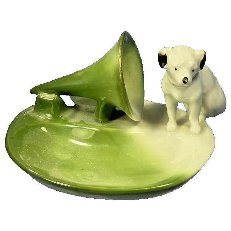 Antique German RCA Nipper Dog Gramophone Porcelain Trinket Tray