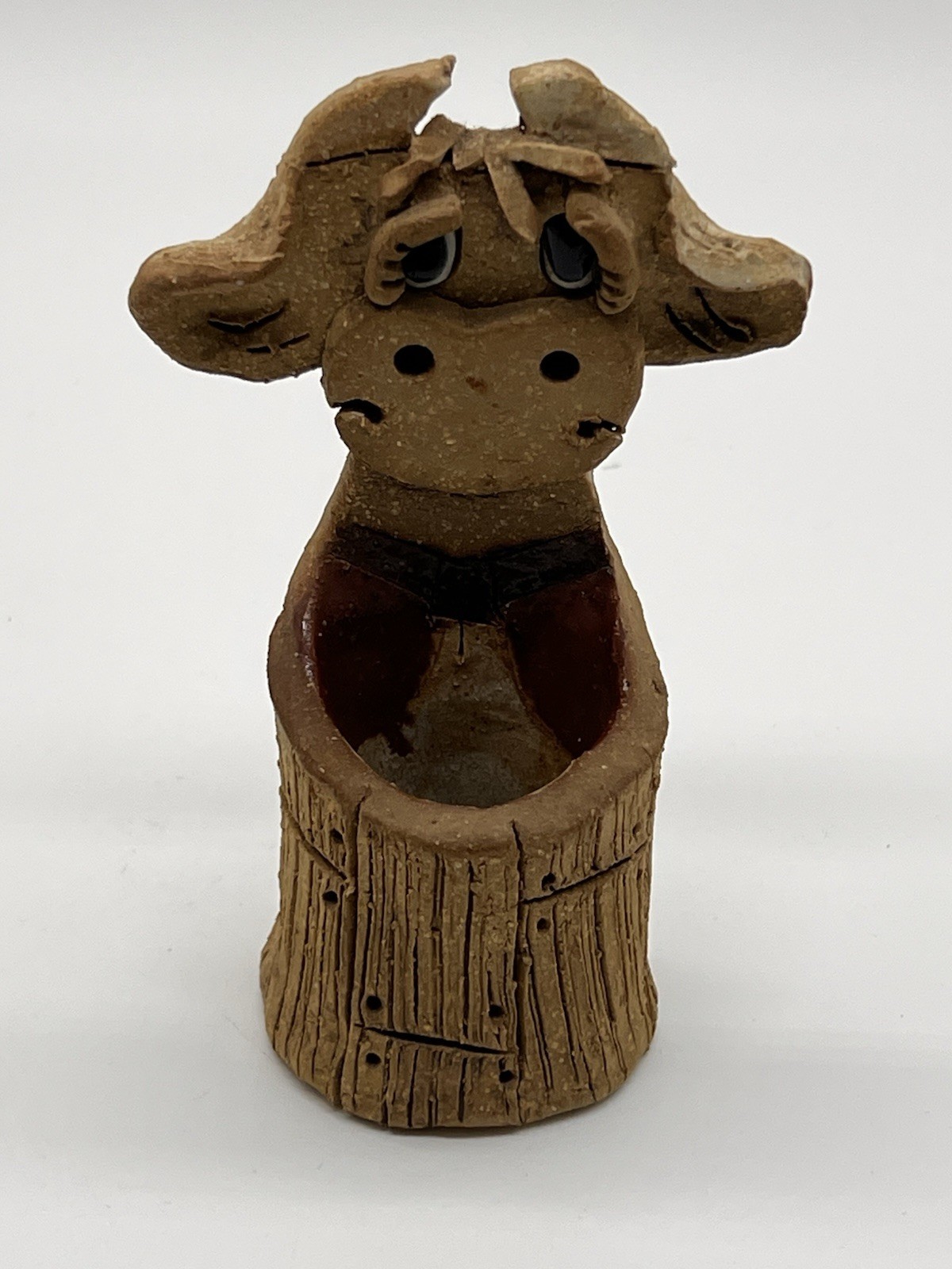 Vintage Max Hindt Co Cow Pottery Toothpick Holder Figurine 1970s Signed