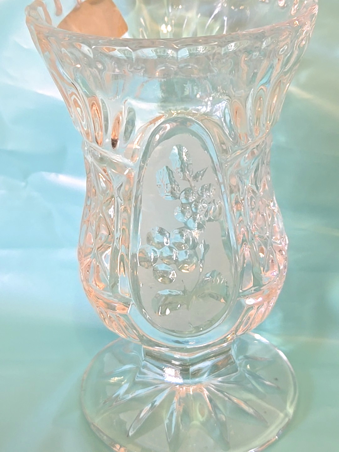 Vtg Crystal Clear Industries Candlestick Holder Yugoslavia 24% Lead Glass Flower