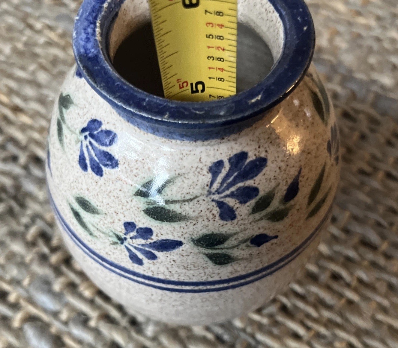 Signed Studio Art Pottery Small Vase Hand Painted Neutral Blue Grey Tones 6”hi