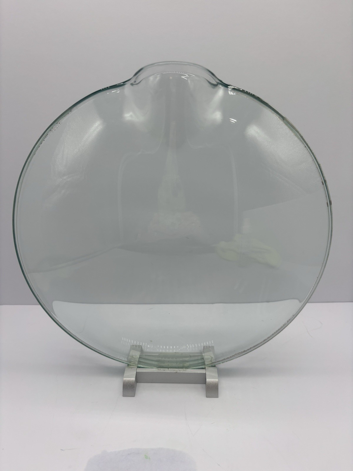 Beautiful Art Glass Flower Flat Vase On Aluminum Stand. 10” D