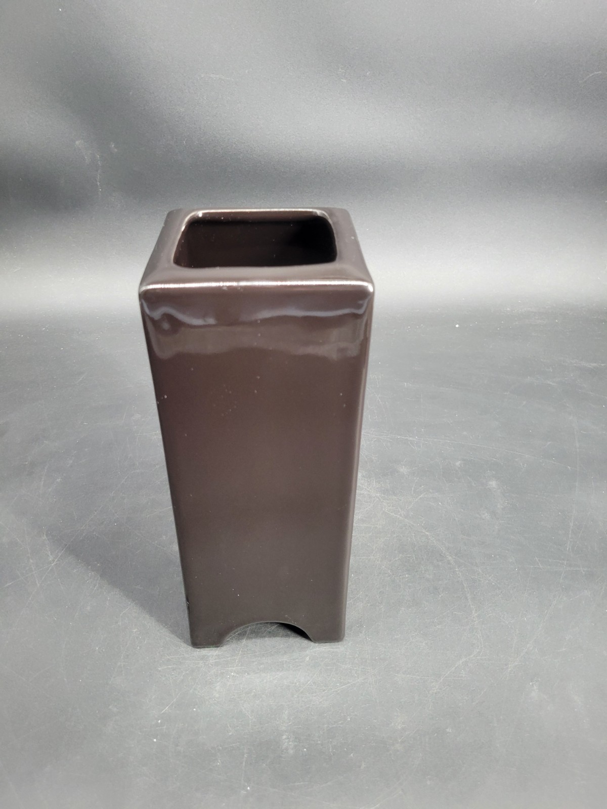 Vintage Haeger Floral 11 1/2 Inch Tall 4 1/8″ Square Black Ceramic Vase w/ Tag
