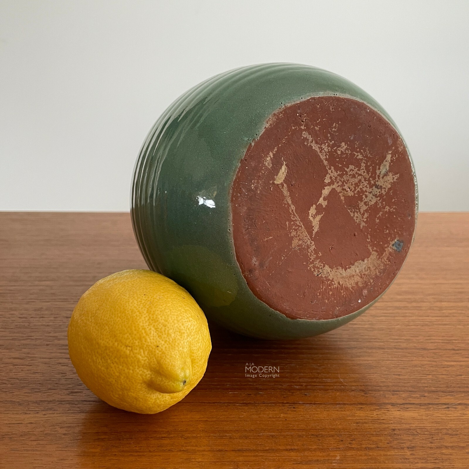 Bauer Style Ringware Pottery Green Arts Crafts Pottery Red-Brown Clay Vase