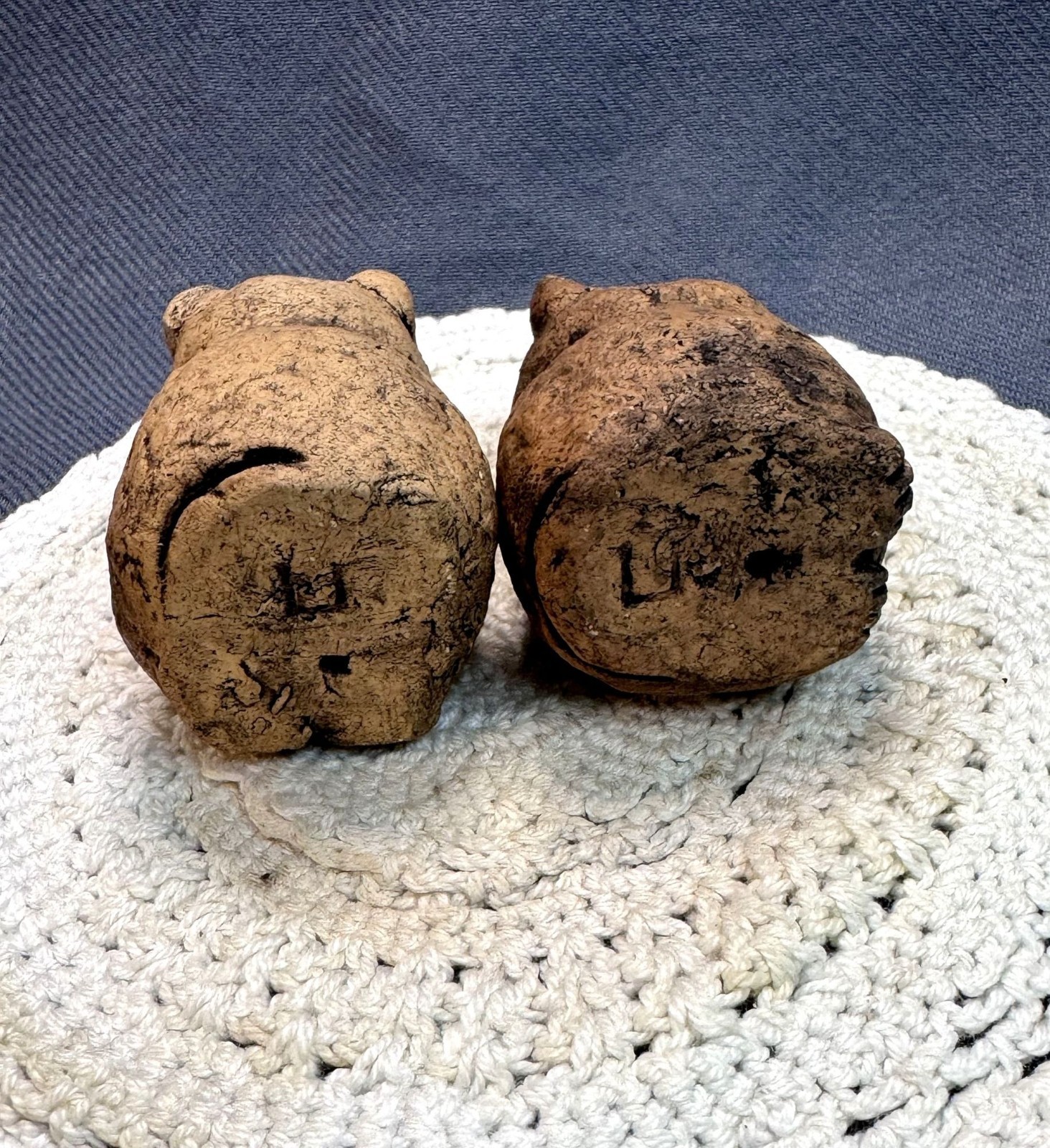 Vintage Handmade Hamster Figurines Pair Of Folk Art Studio Pottery Guinea Pigs