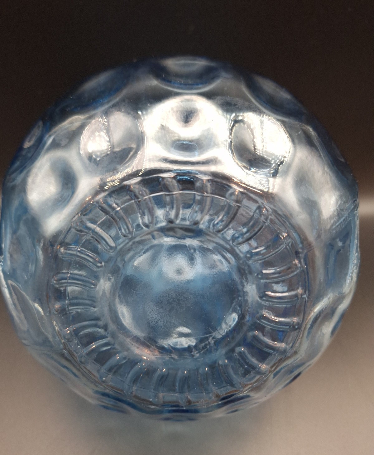 VTG Art Deco Thumb Print Sapphire Blue Glass Round Flower Vase 7″ Tall x 20″ Dia