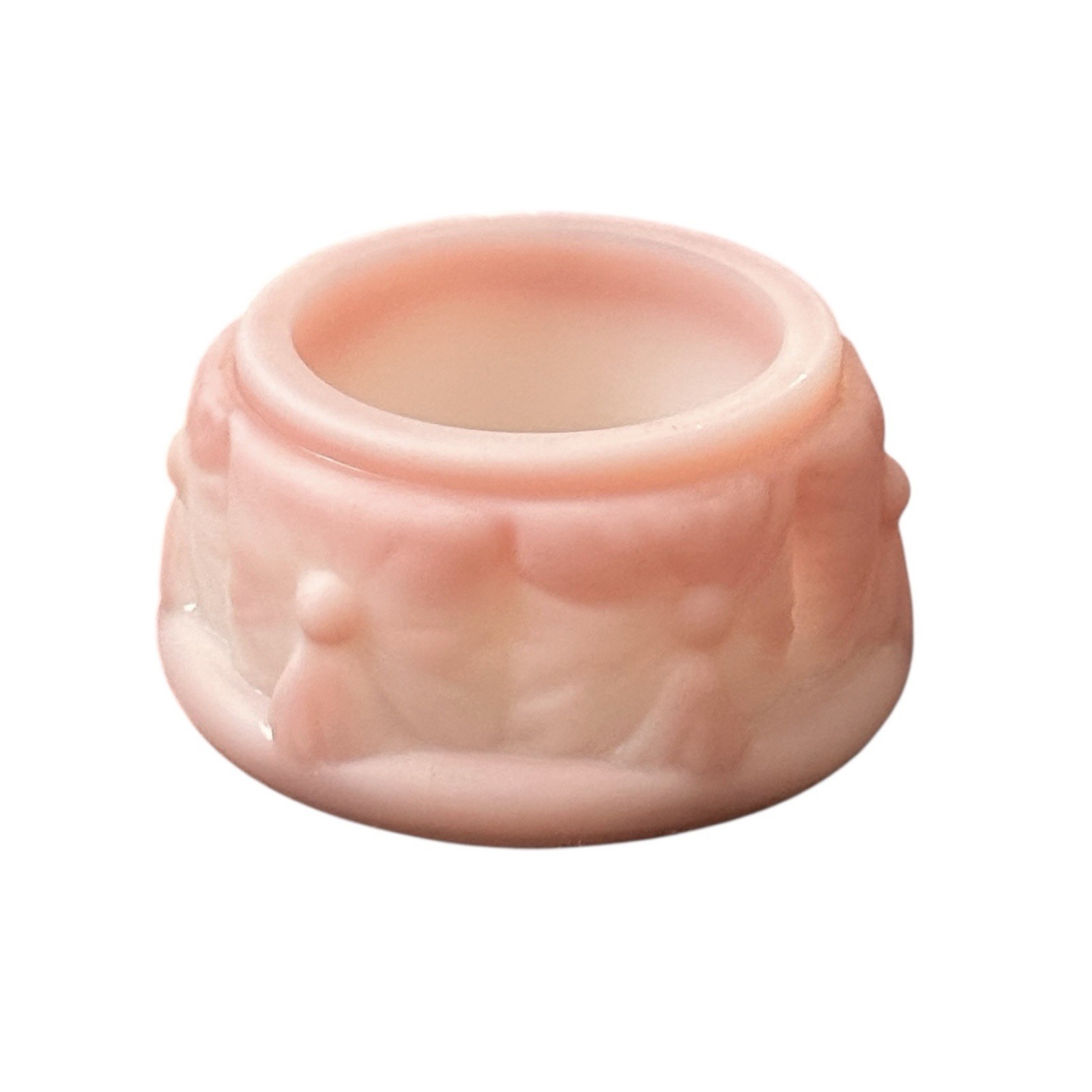 Vtg Fenton Satin Glass Pink Powder Jar Trinket Box Embossed Floral Mini Signed