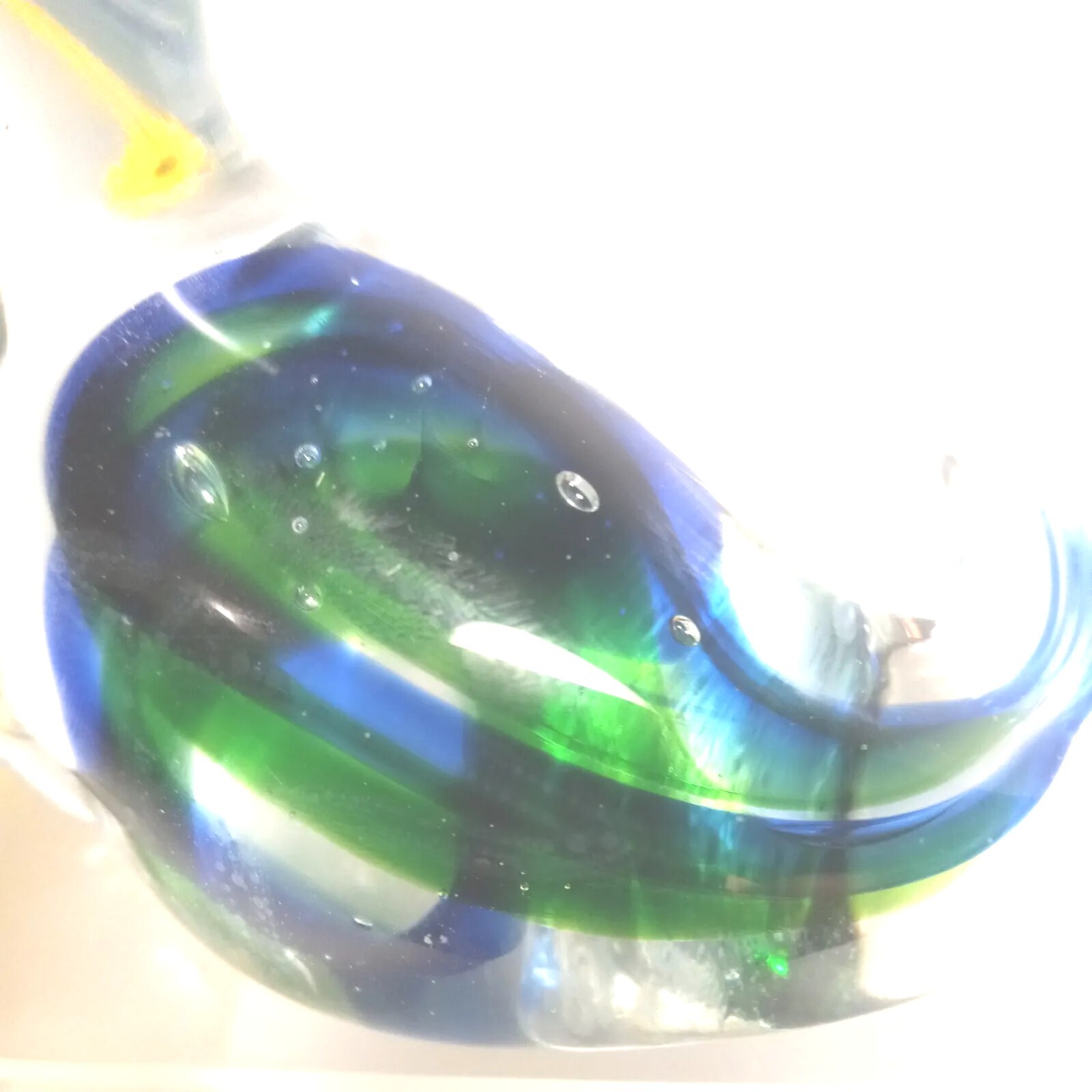 Vitage Murano Style Handblown Glass Seal Paperweight Blue Green Clear 3½”x4″