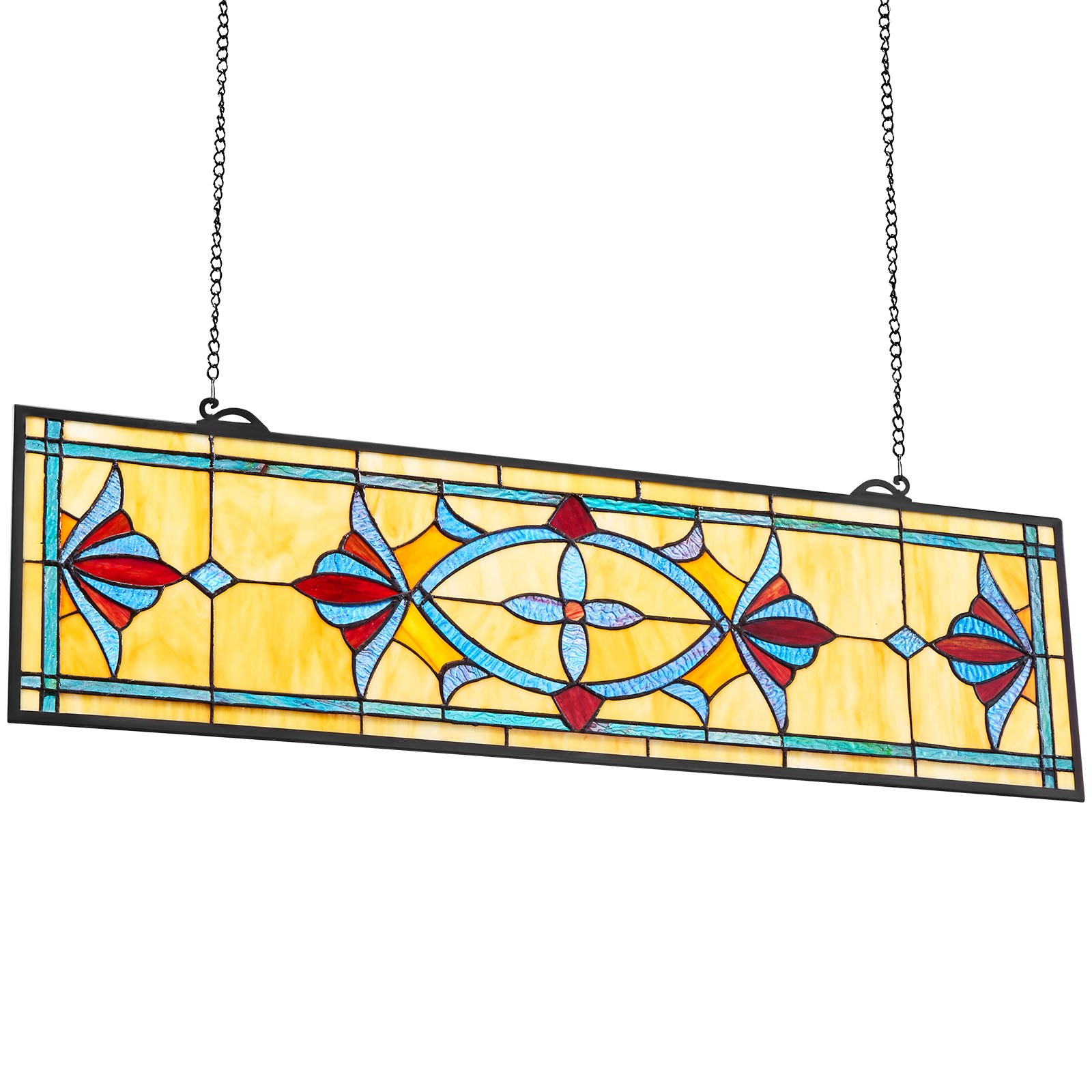 VEVOR Stained Glass Tiffany Style Hanging Window Panel with Chain 32×10 Inches