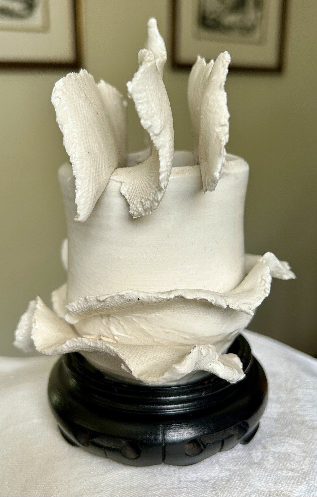 2003 Studio Art Pottery Brutalist Ruffled Edge Abstract Sculpture Signed & Dated