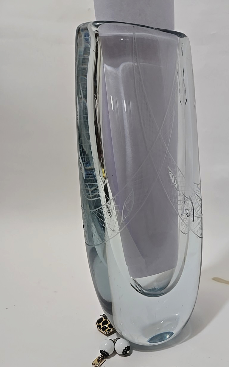 VTG Vase Signed Strömberg Strömbergshyttan 1960 Rune Strand Fishnet VIDEO