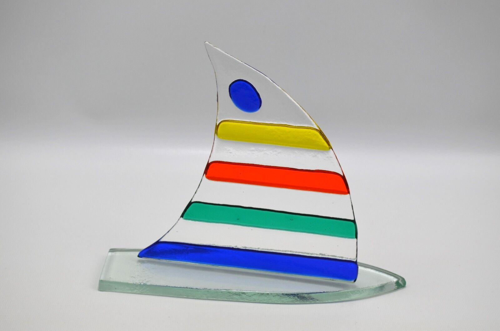 Vtg Glass Sailboat Schooner Free Standing Nautical Decorative Art 6.5″ T x 8″ L