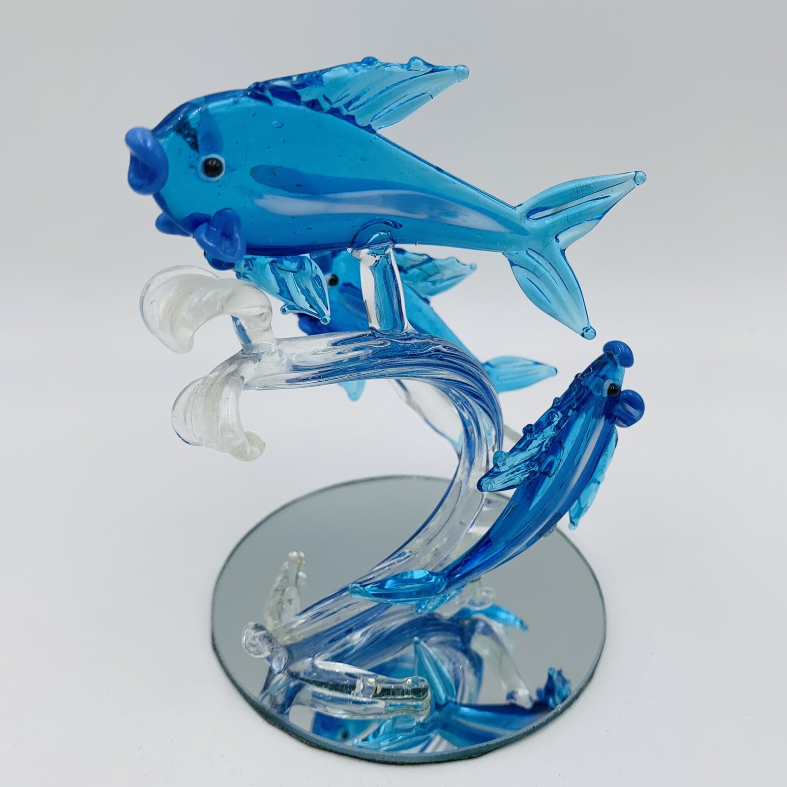Art Glass Fish Aquarium Seascape Vintage Blown Ocean Sculpture On Anchor Stand
