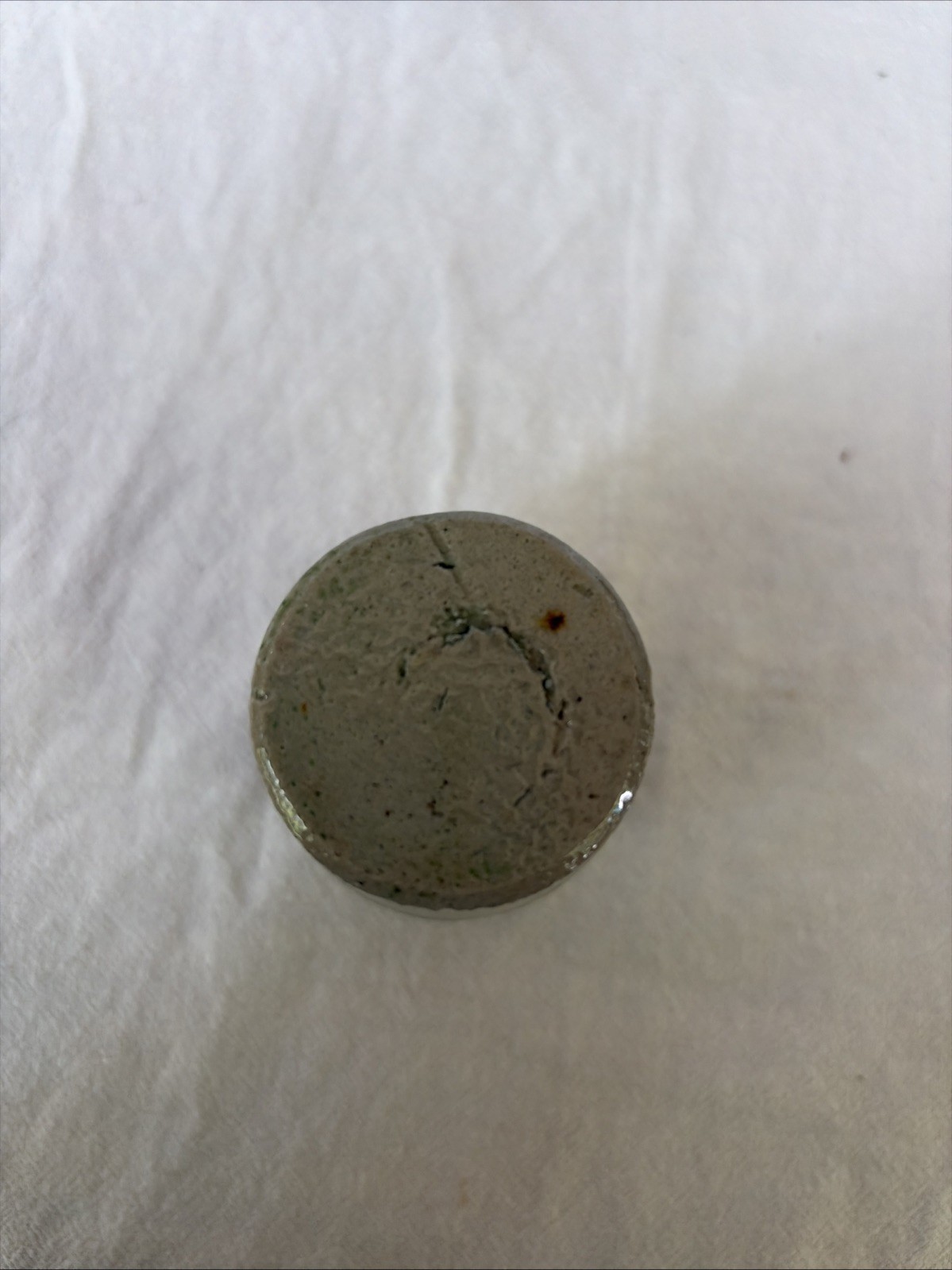 Antique Miniature 4″ Salt Glaze Stoneware Jar Flat Rim Tapered w Ringed Shoulder