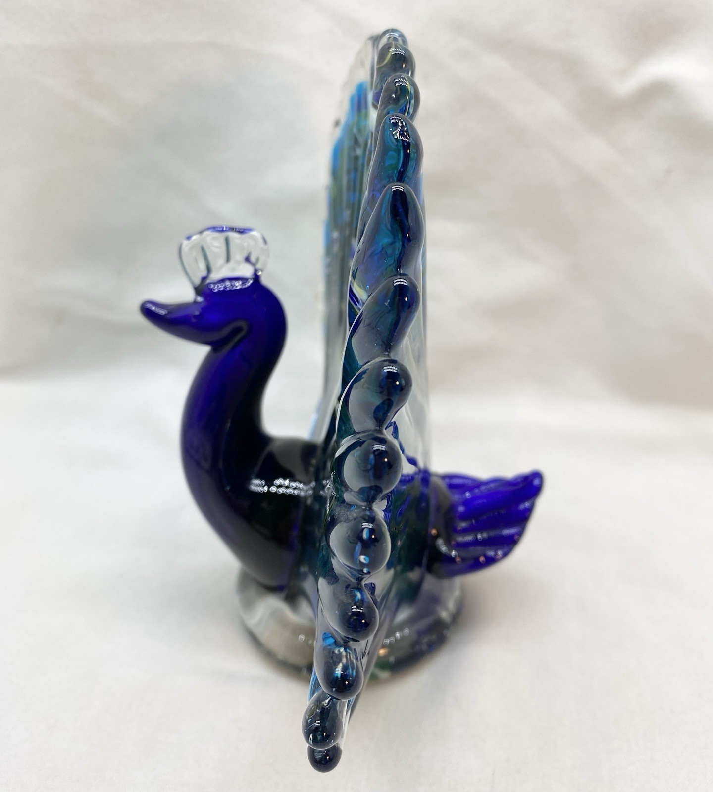Vtg Dynasty Gallery Art Glass Colorful 7” T Peacock Figurine Blues Greens Yellow