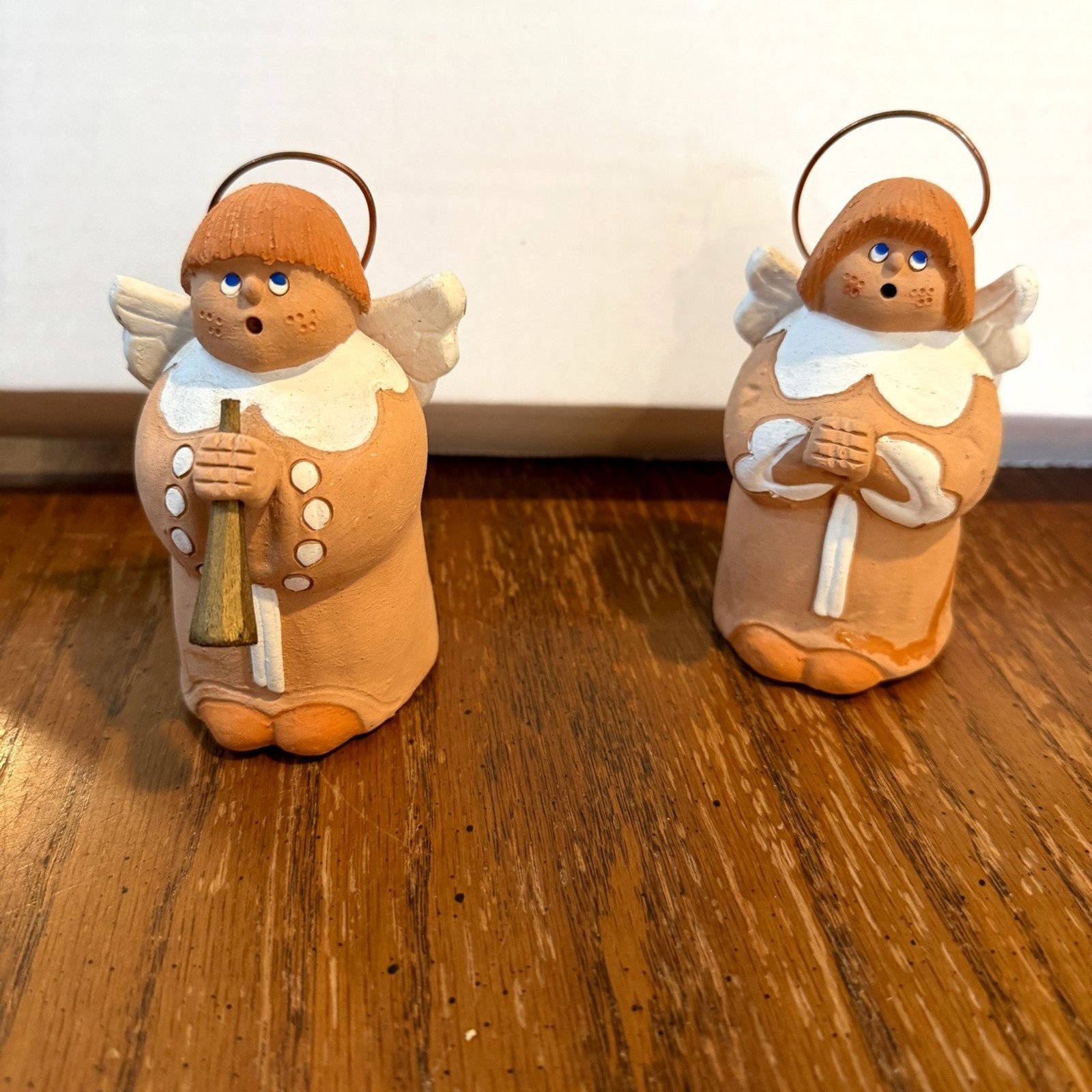 Vintage Sejnar Angel Figurines Pair Clay Pottery Handmade Folk Art Czech