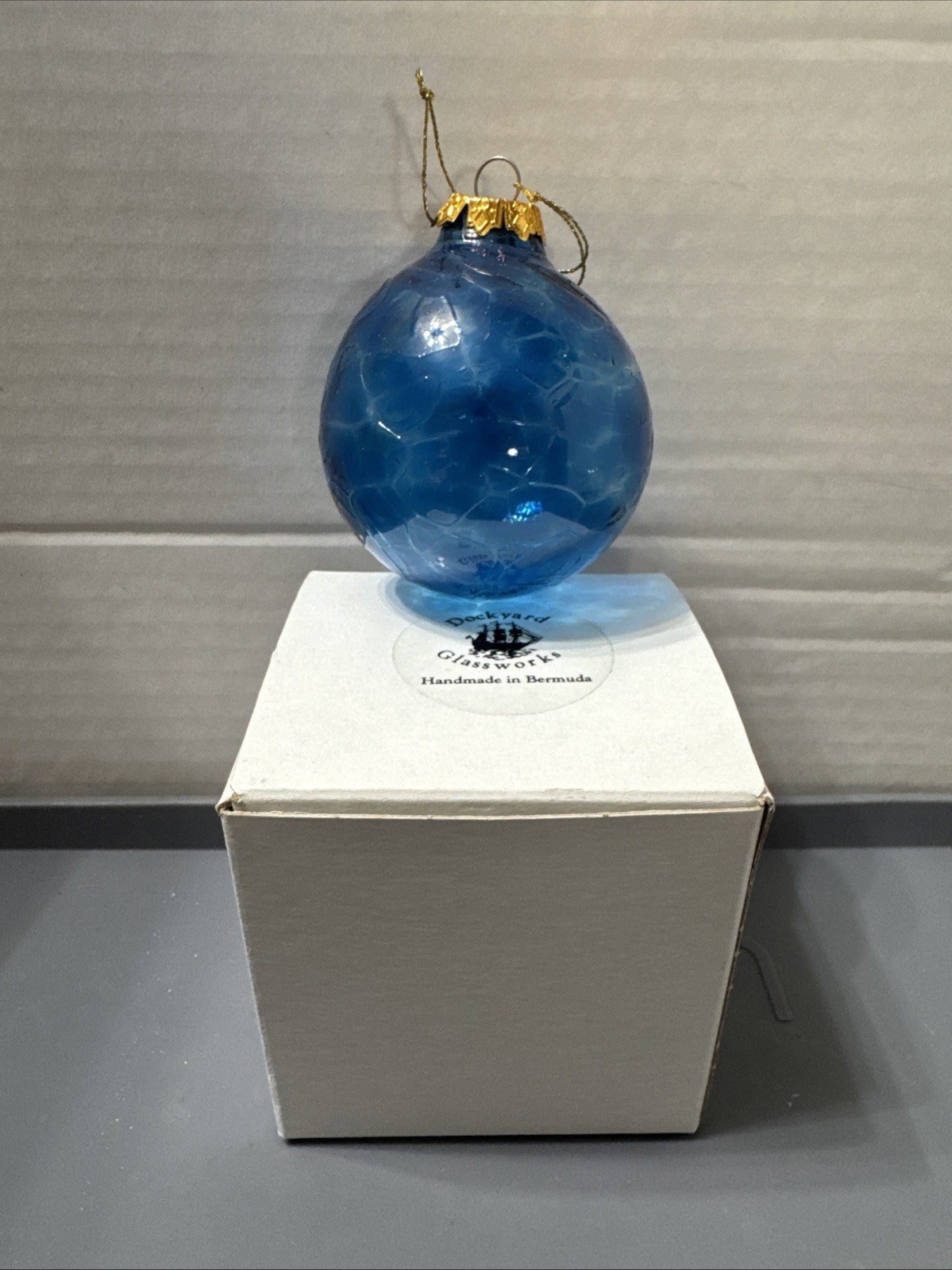 Dockyard Glassworks Blown Glass Ornament Blue Studio Art Bermuda Ribbed 3 Inch