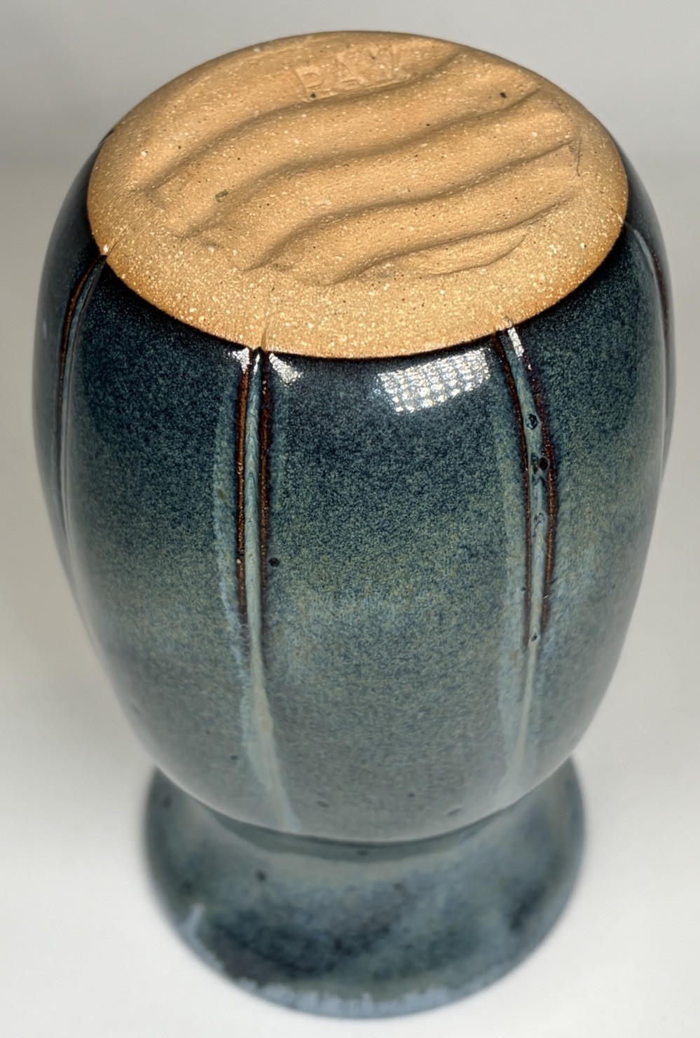 Hand Thrown Handmade Studio Art Pottery Vase Signed PAM 6” Blue Drip Glaze