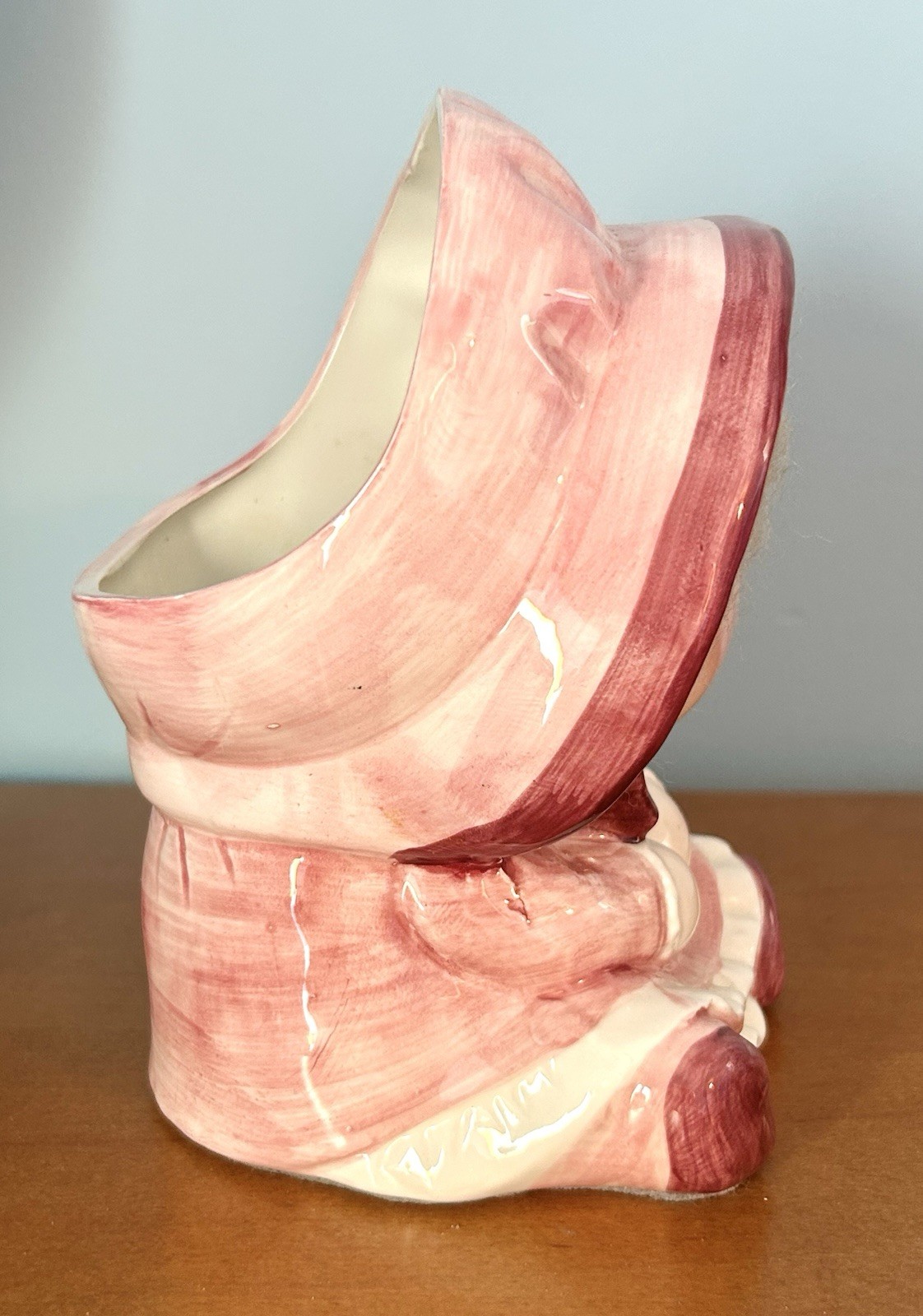 Vintage Pink Nancy Pew Big Eyed Doll Moppet Planter Vase W/ Yarn Hair Japan 6.5”