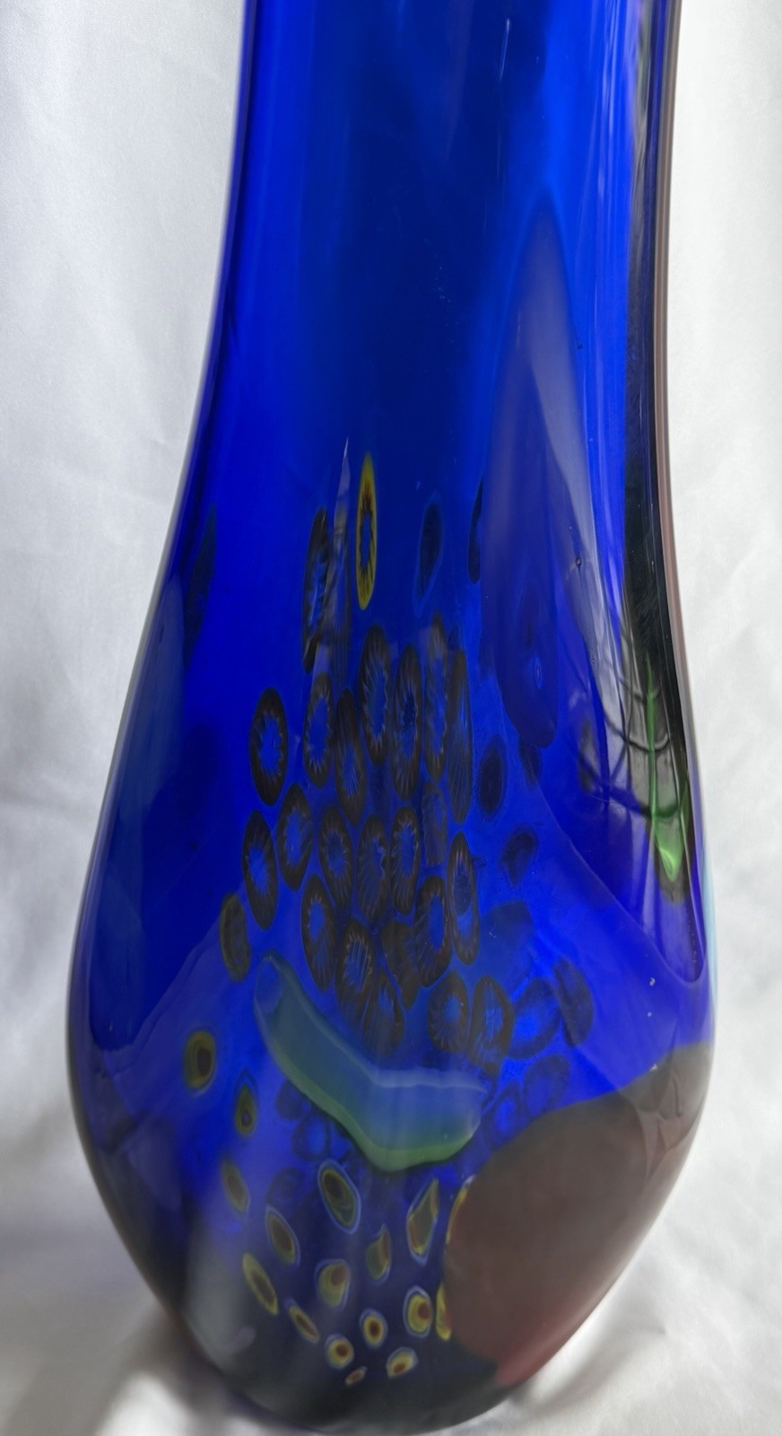 Huge 28” Cobalt Blue Millefiori Art Glass Vase SDS Seapoot Group Style