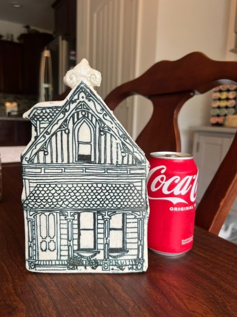 VINTAGE Jon Carlos Lopez Victorian House Planter Vase Pottery slab ceramic