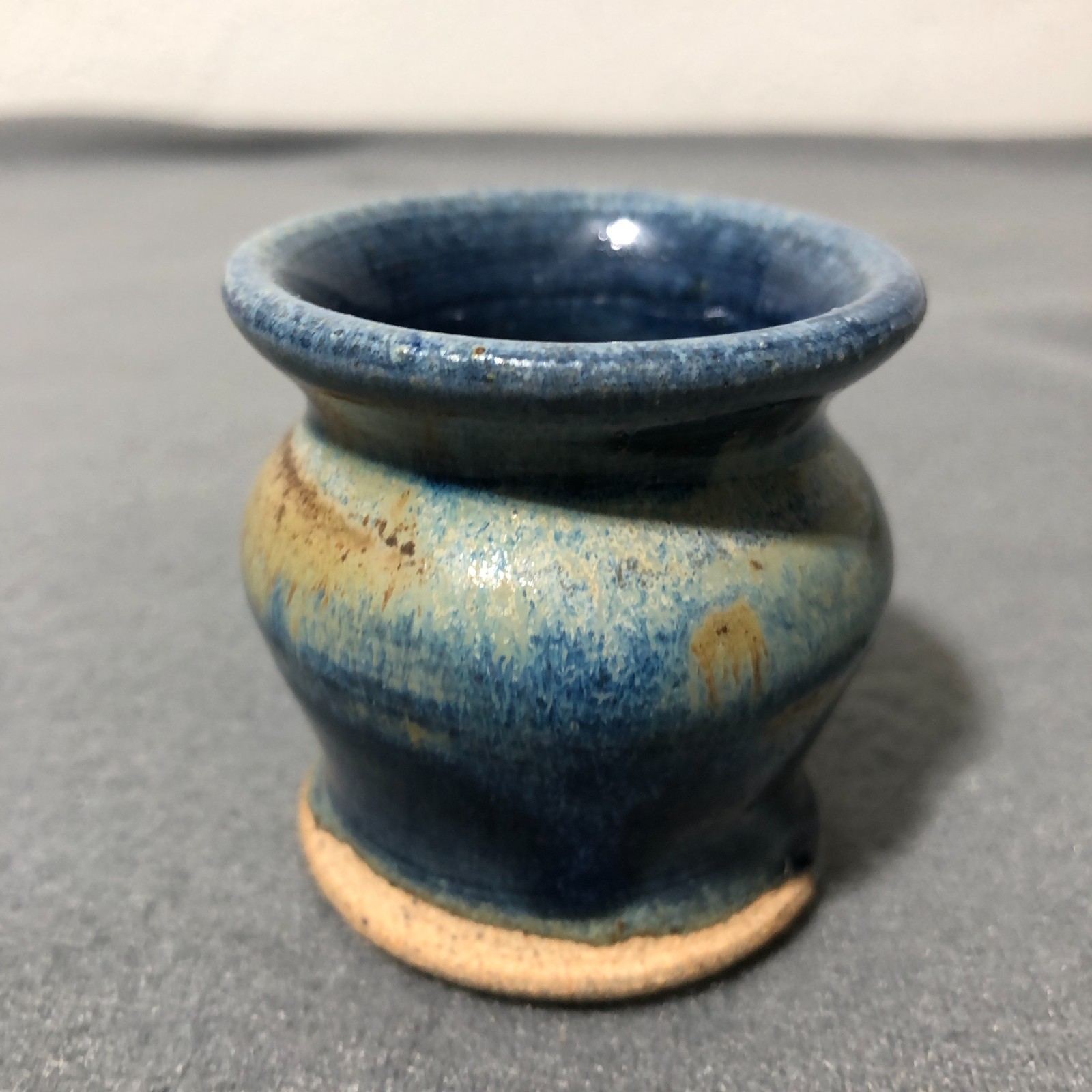 Hand Thrown Stoneware Pottery Vase Artist Signed MMP Blue Brown Tone Art Pottery