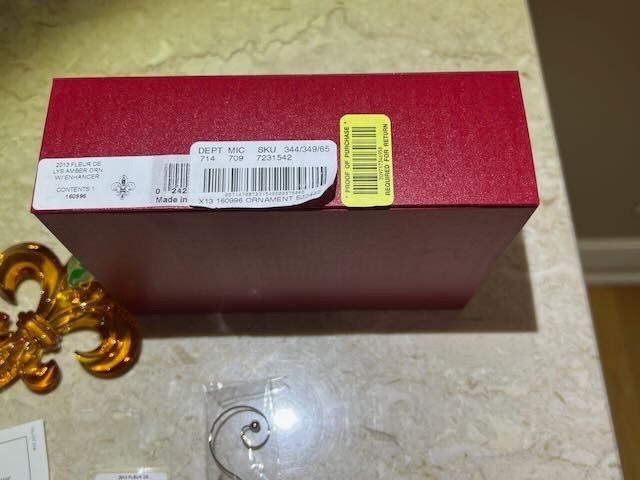 NIB WATERFORD 2013 CRYSTAL FLEUR de LYS ORNAMENT *ENHANCED HANGER *TAG *AMBER