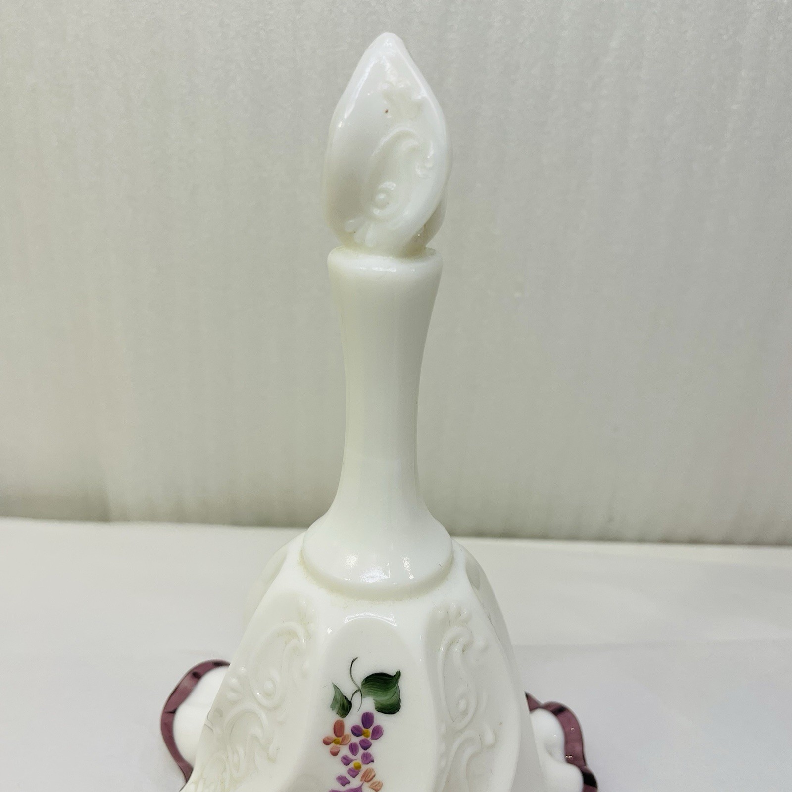 Vintage Fenton Violets Purple Crest Ruffled Bell Artist Signed 6.75″ Tall