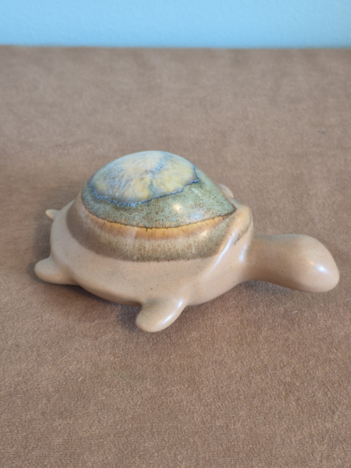 Signed Art Pottery Sea Turtle Figurine Layered Glaze Natural Look