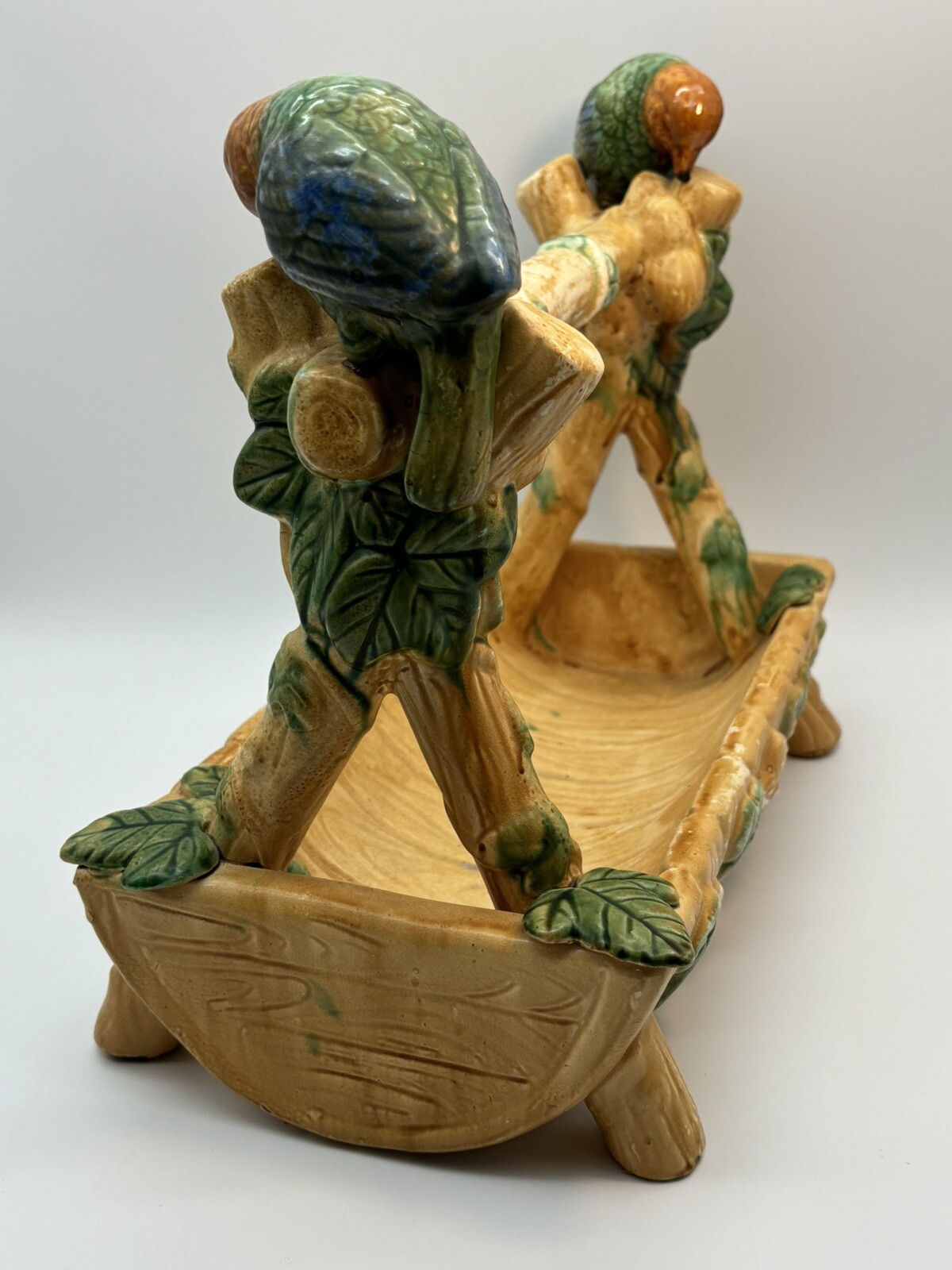 Victorian Pottery Strawberry Server Basket Planter 13” Parrots Birds Vintage