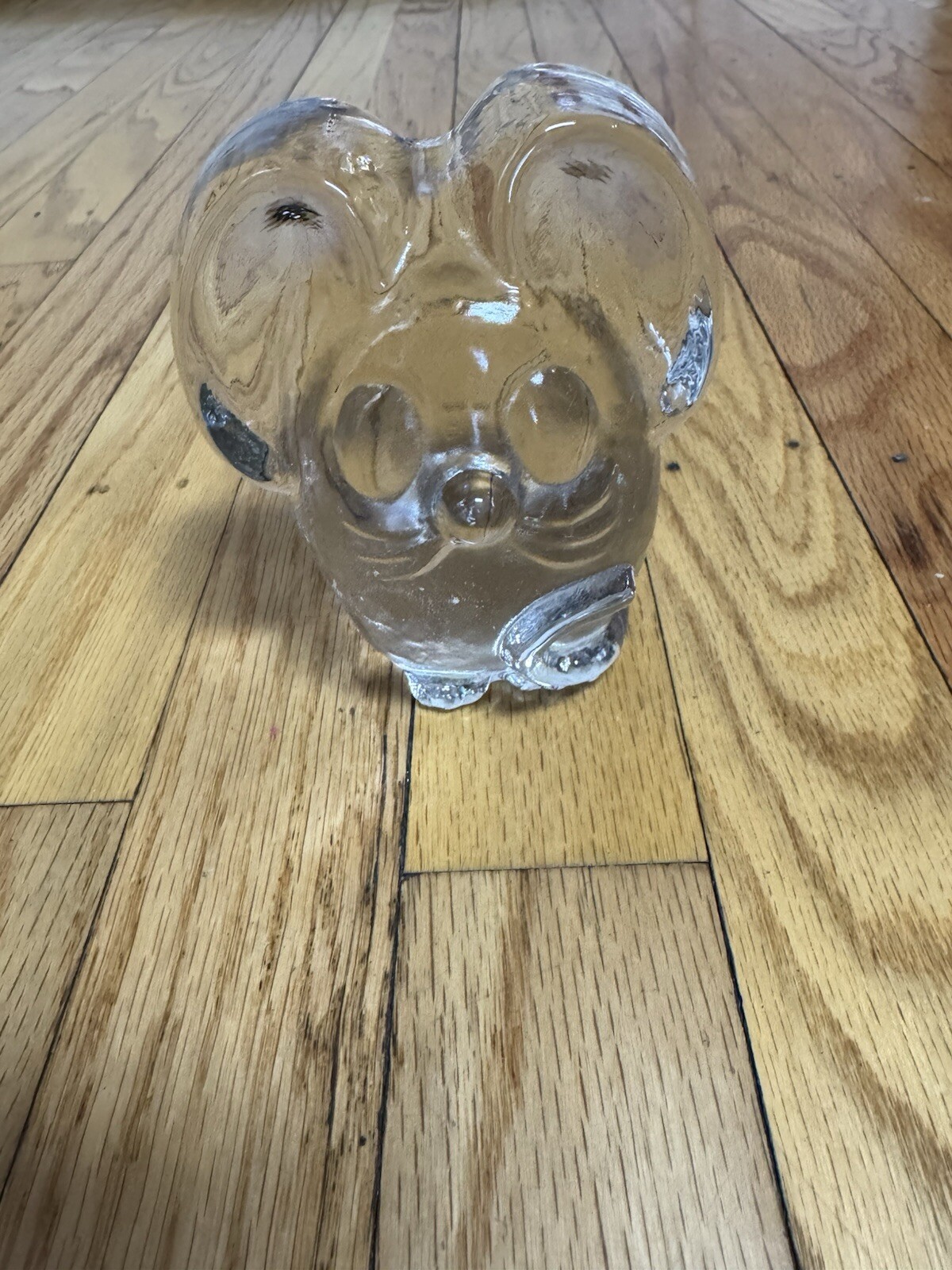 VTG 4″ MCM Clear Glass Furby Mouse Paperweight Bookend Figure Statue Monster