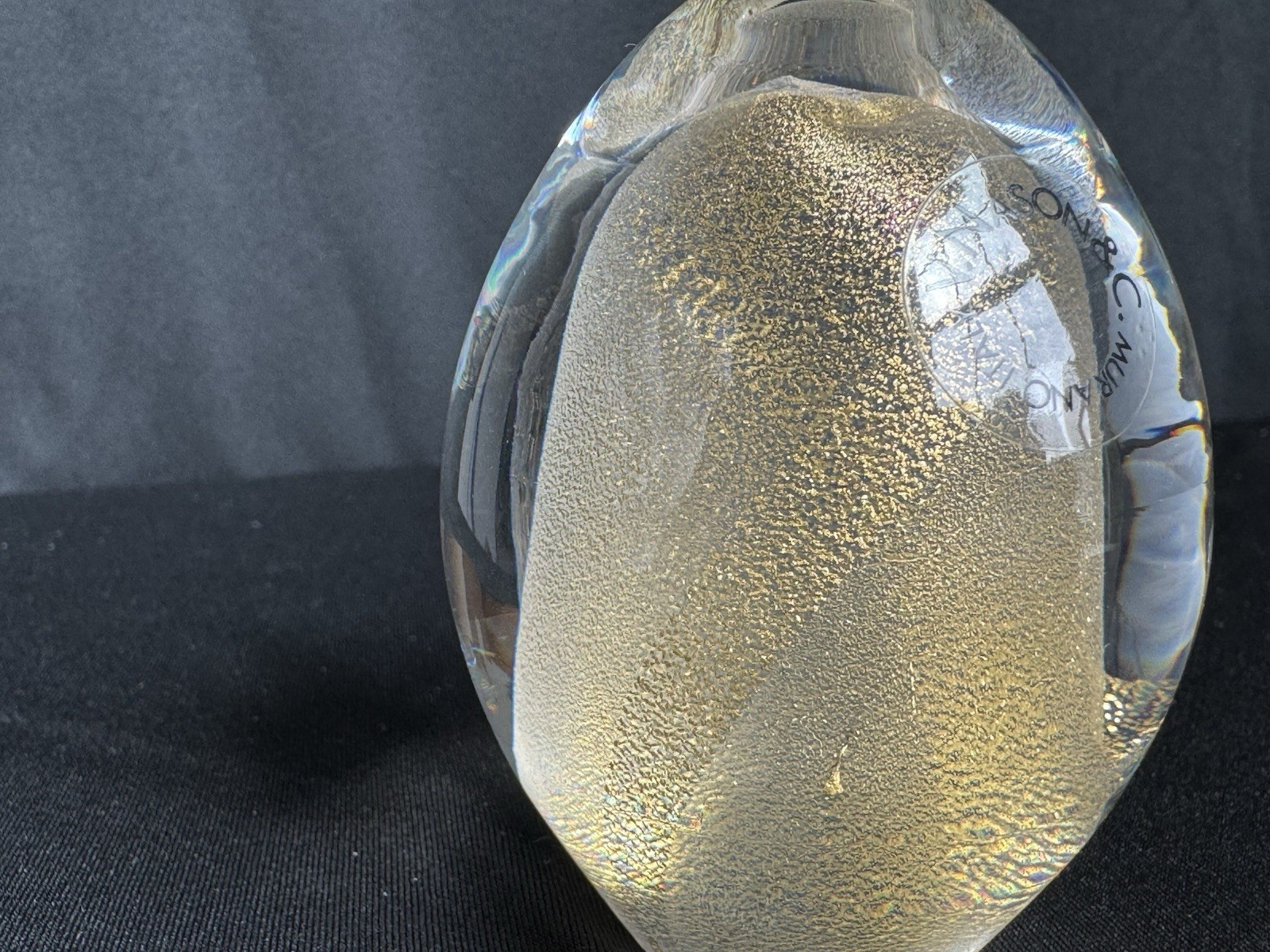 Murano Art Glass Egg Paperweight V. Nason Signed Gold Aventurine Italy